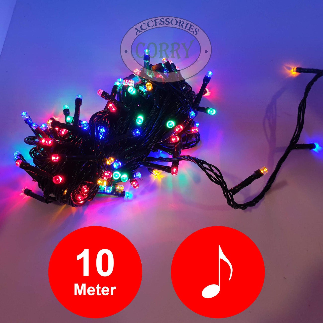 Lampu Pohon Natal 8 Meter 100 LED Kelap Kelip Musik Suara Rainbow Merah Kuning Biru Hijau - Main view