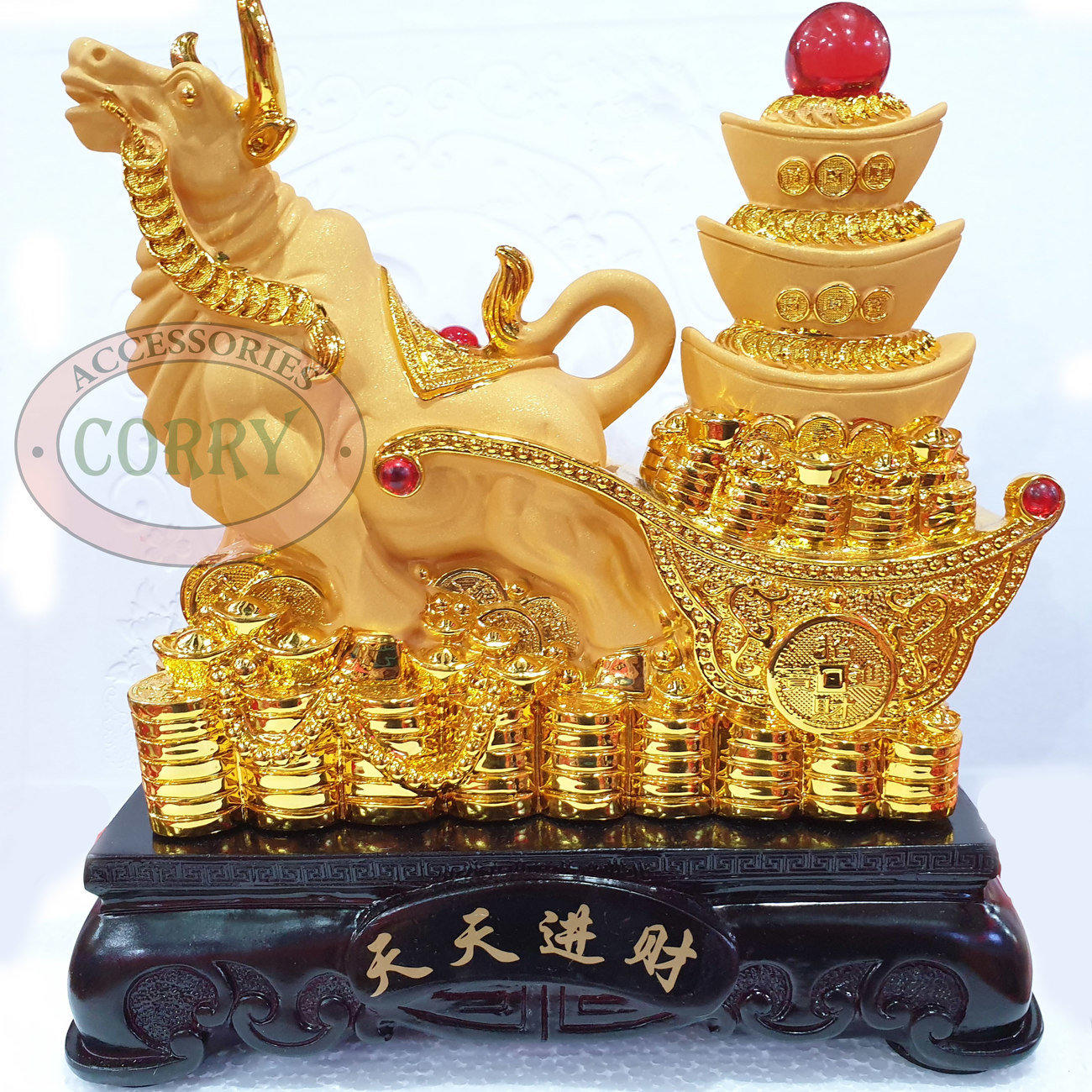 Patung Imlek Kerbau Kereta Uang Rejeki Shio Emas Gold 24 Cm Resin Doff - Main view