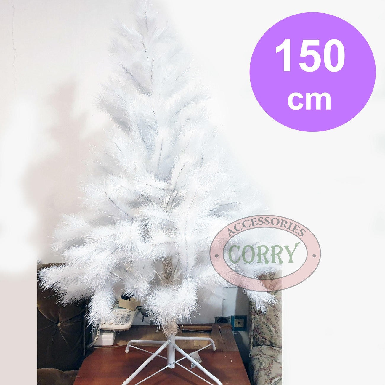 Pohon Natal 150 Cm 5 Feet Putih Salju Daun Duri Rambut 1.5 Meter Tinggi - Main view