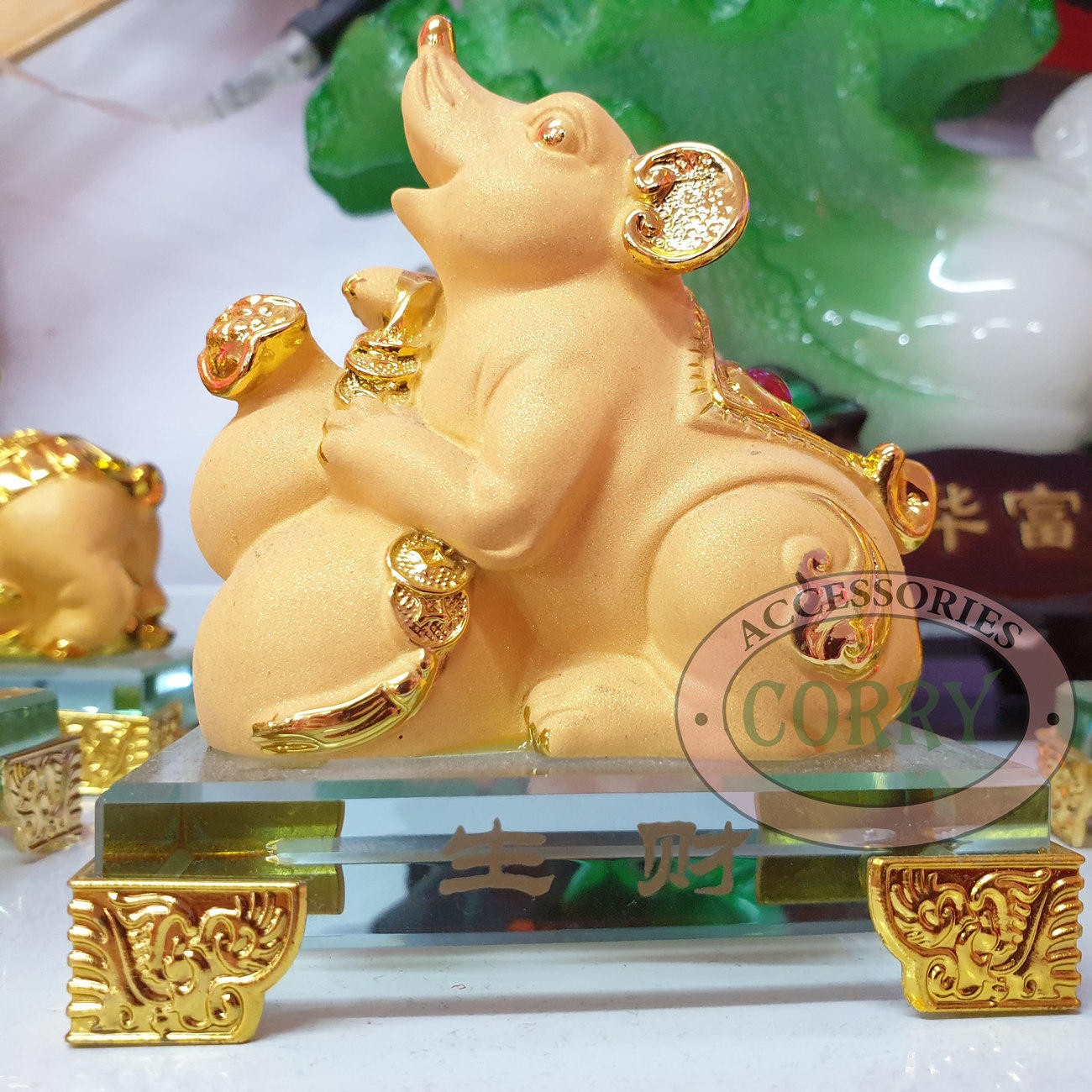 Patung Emas Gold Shio Tikus 9 Cm Doff Imlek Kaca Resin Rejeki Hoki - Main view