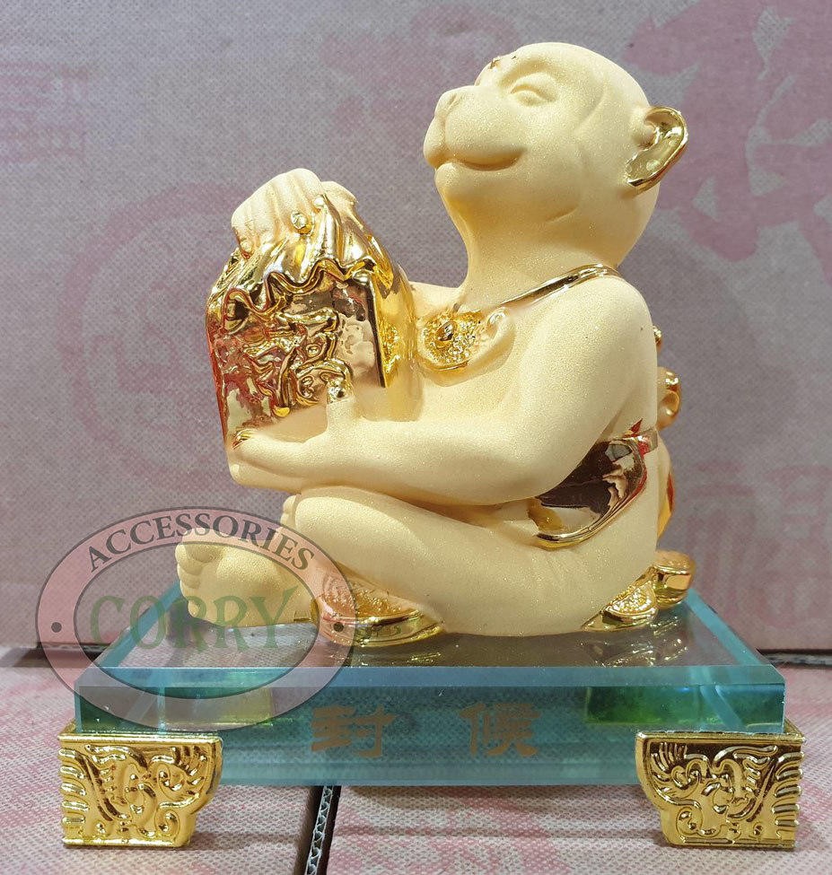 Patung Emas Gold Shio Monyet 15 Cm Doff Imlek Kaca Resin Rejeki Hoki Monkey Sio - Main view