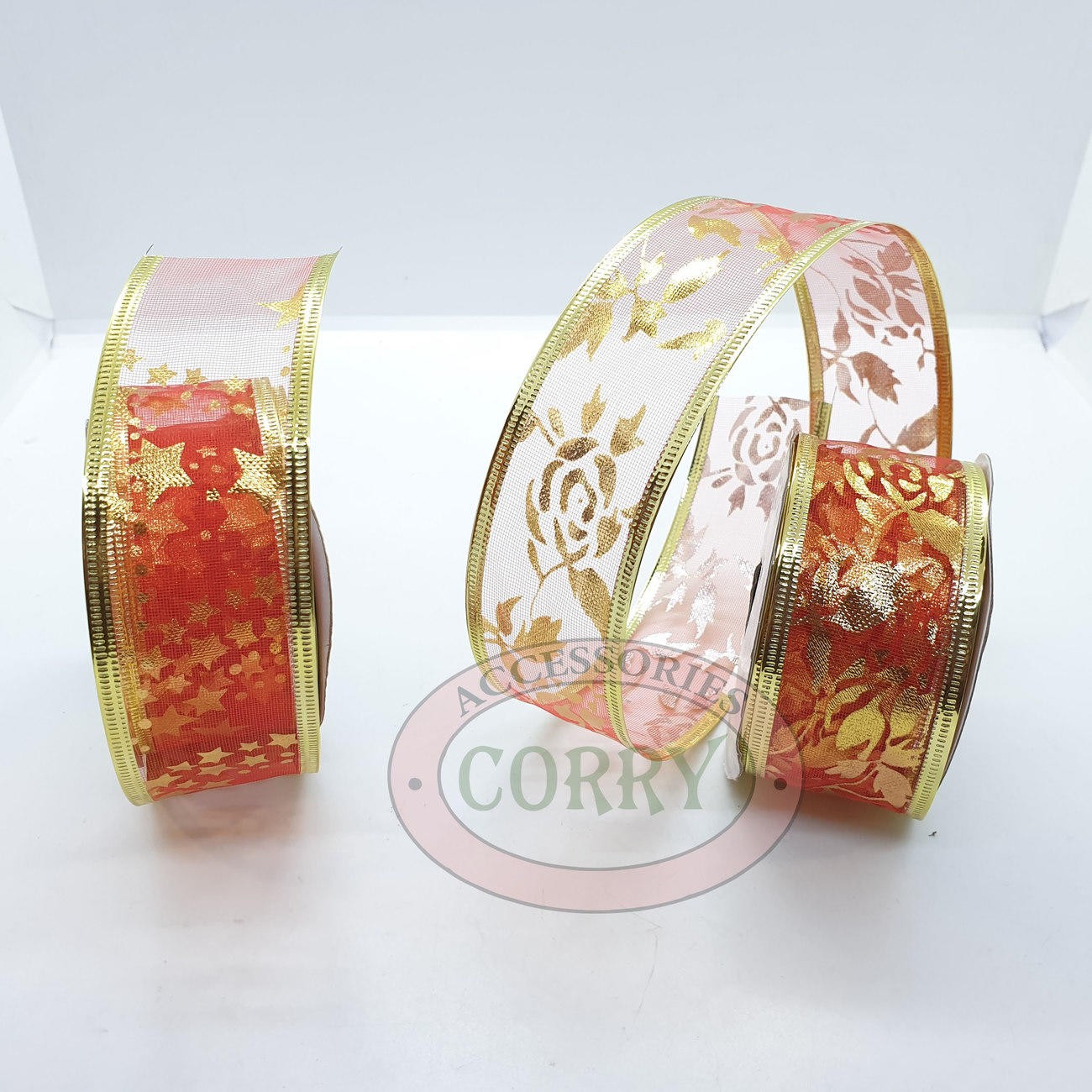 Ribbon Pita Hias Imlek Natal Lebaran Merah Emas 3.5 Cm 2.7 Meter Hampers Parcel - Main view