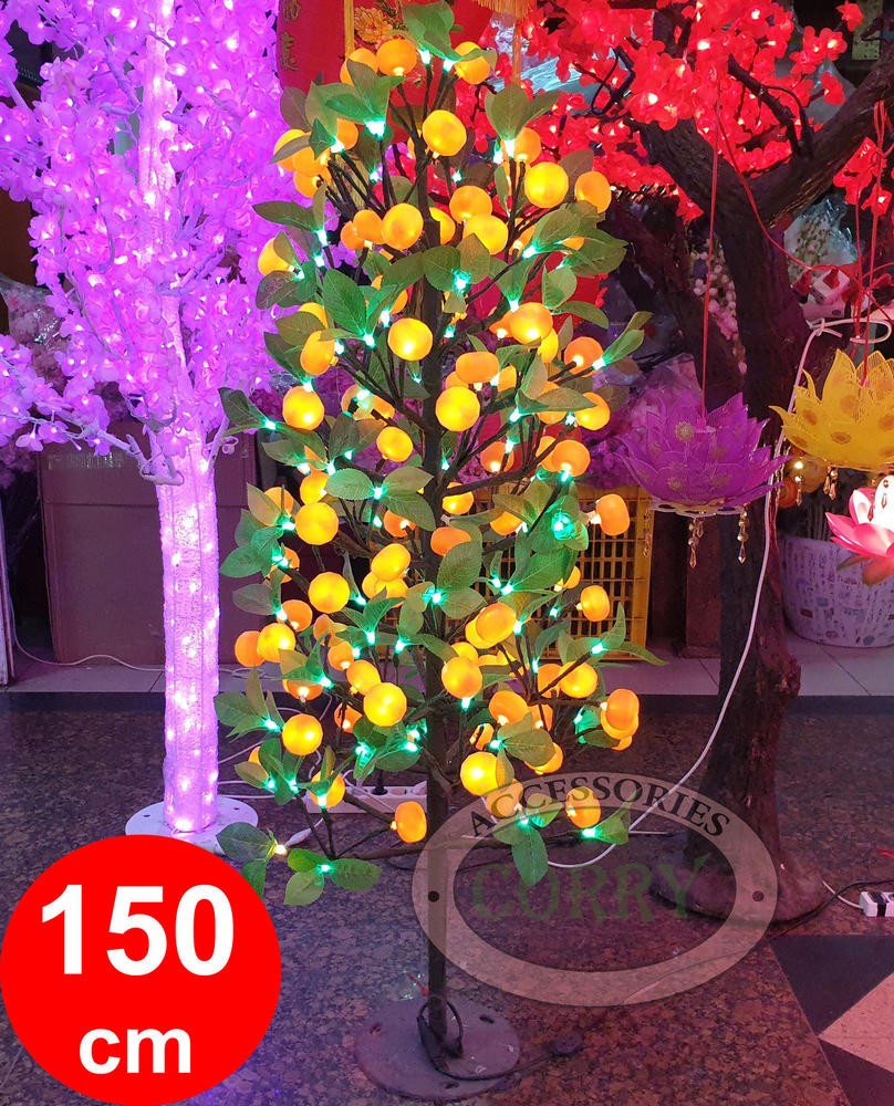 Pohon Imlek Jeruk 150 Cm Orange Hijau 1.5 Meter Lampu LED Besi Rejeki Dekorasi - Main view