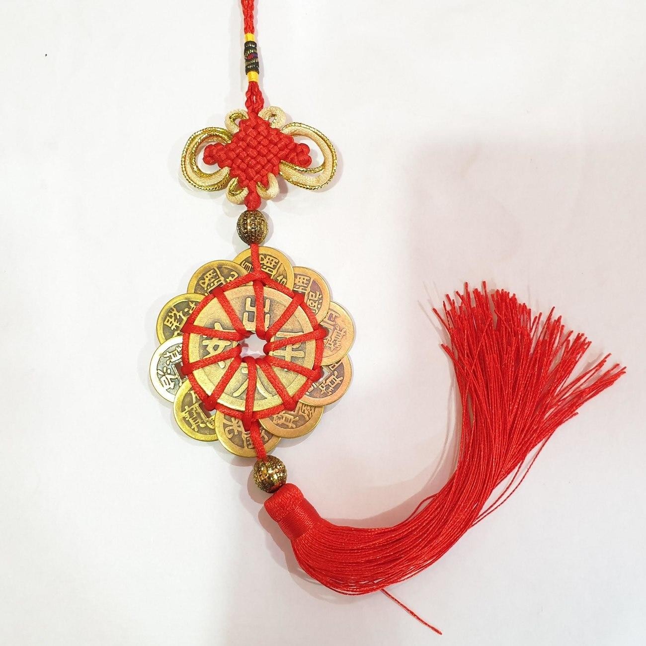 Gantungan Pohon Imlek Tembaga Lingkar Merah 20 Cm Koin Kuno Uang - Main view