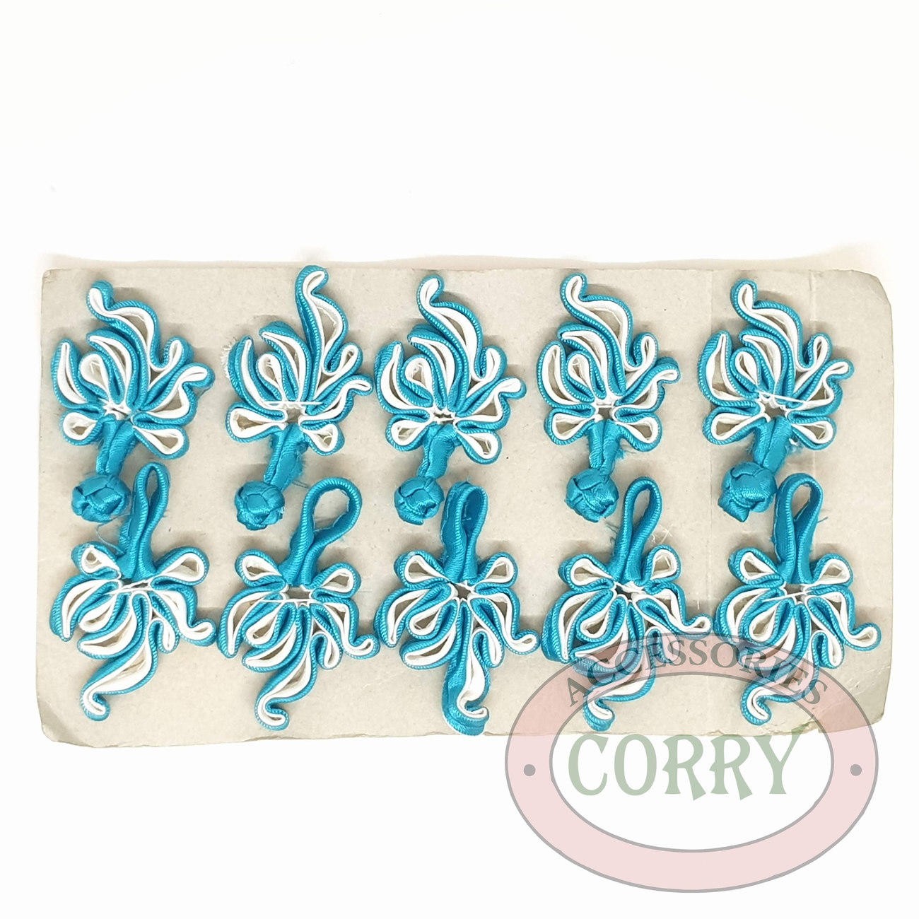Kancing Baju Cheongsam Biru Toska Muda Putih 5 Set Pasang Bunga Dress Tosca - Main view