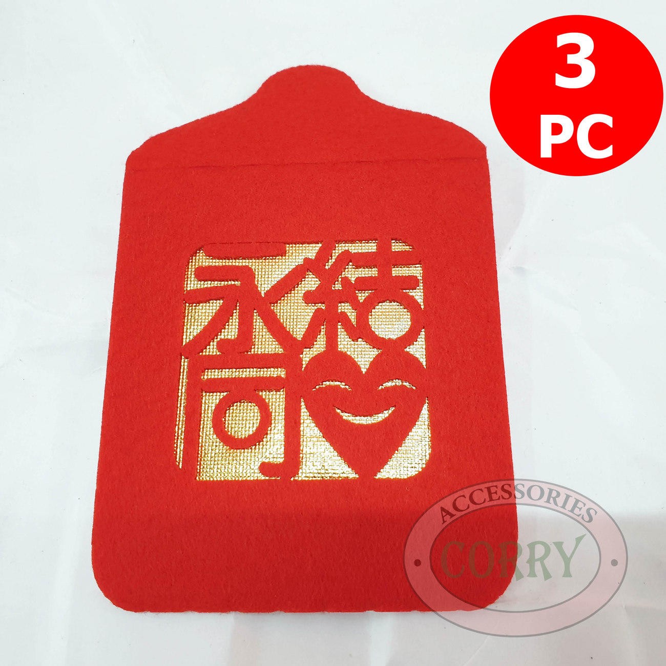 Angpao Shuang Xi Wedding Merah Bludru 11 Cm Isi 3 Emas Gold Sangjit Perkawinan - Main view