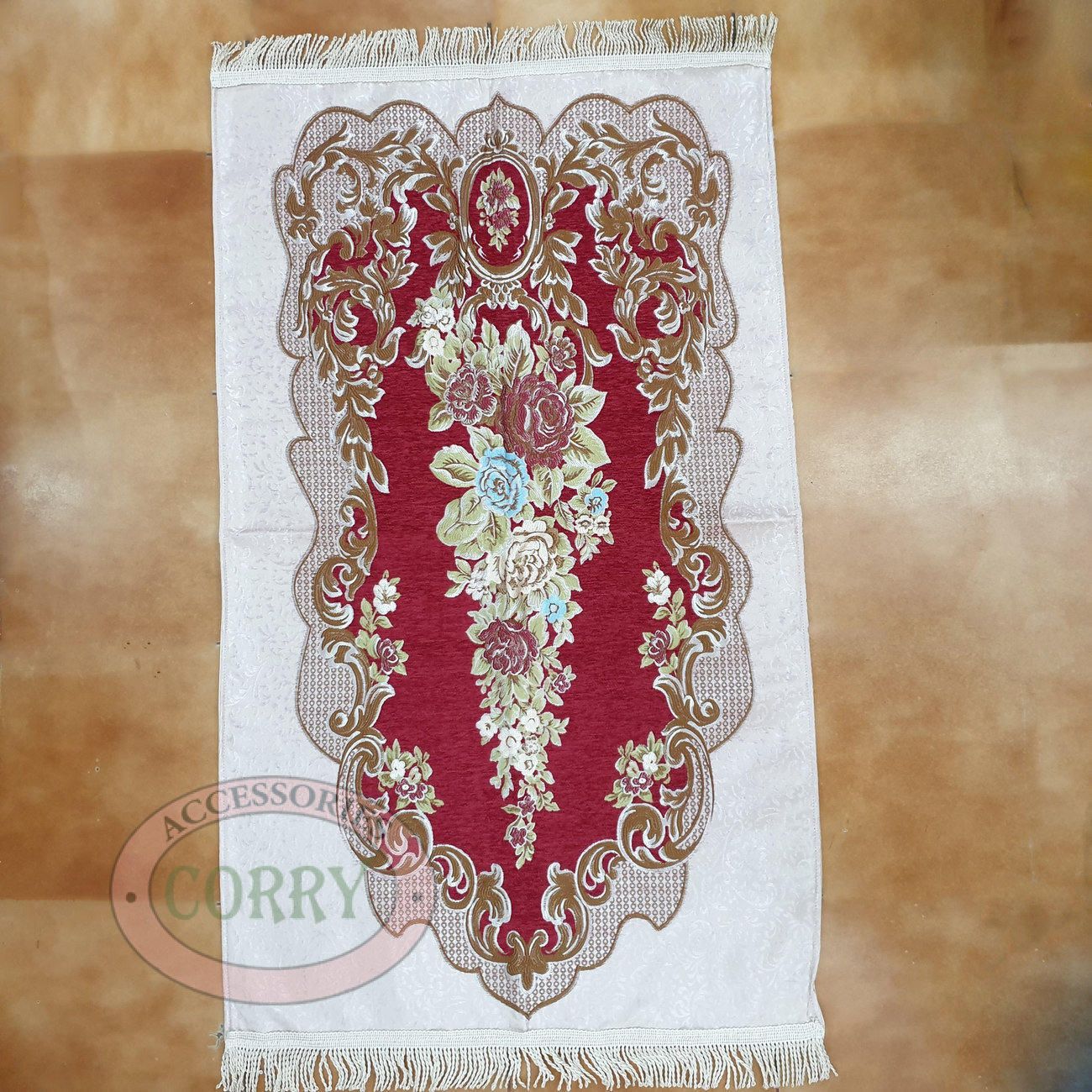 Sajadah Turki Bunga Import Merah Krem Biru Hijau 120 X 67 Cm Tebal Silk Satin Bordir Dewasa Model - Main view
