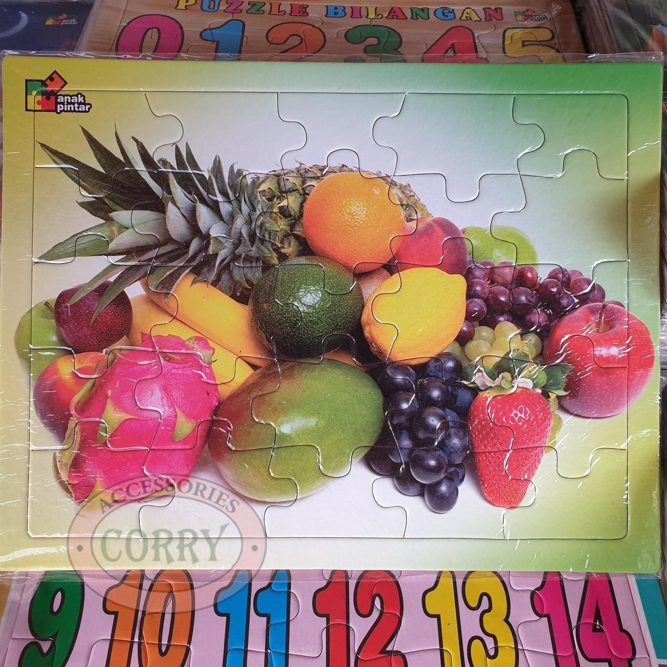 Mainan Anak Susun Puzzle Karton 24 X 30 Cm Buah Edukasi Murah Hijau Jigsaw - Main view