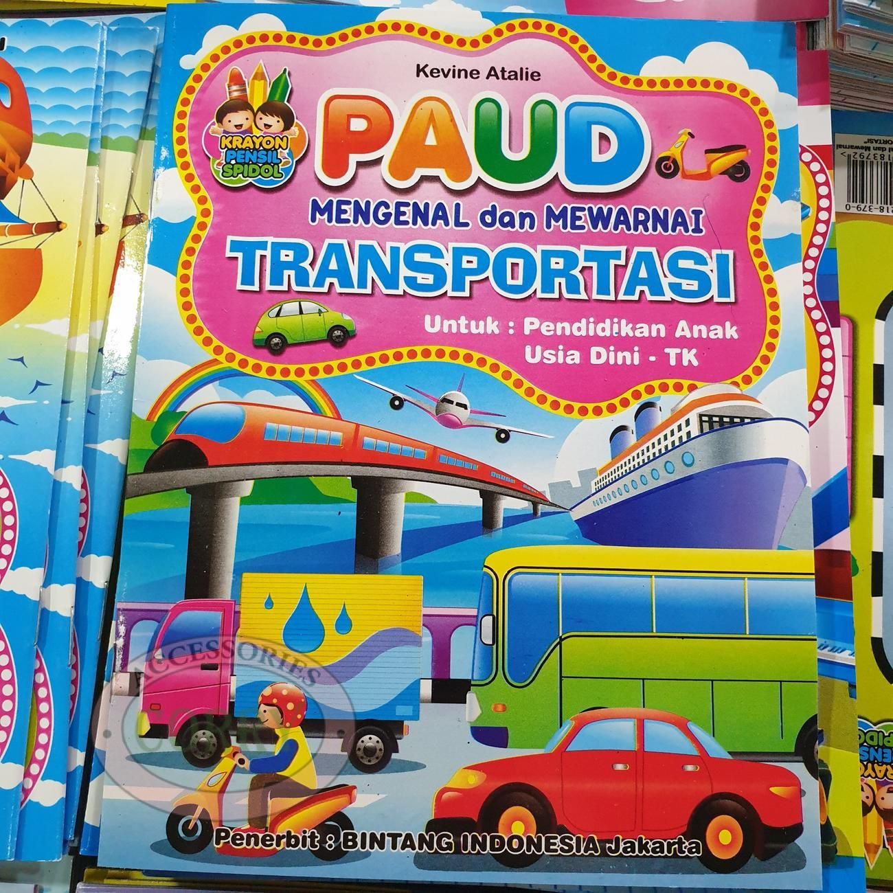 Buku Belajar Anak Mengenal Dan Mewarnai Transportasi Untuk PAUD TK Kereta Kapal Gambar Murah - Main view