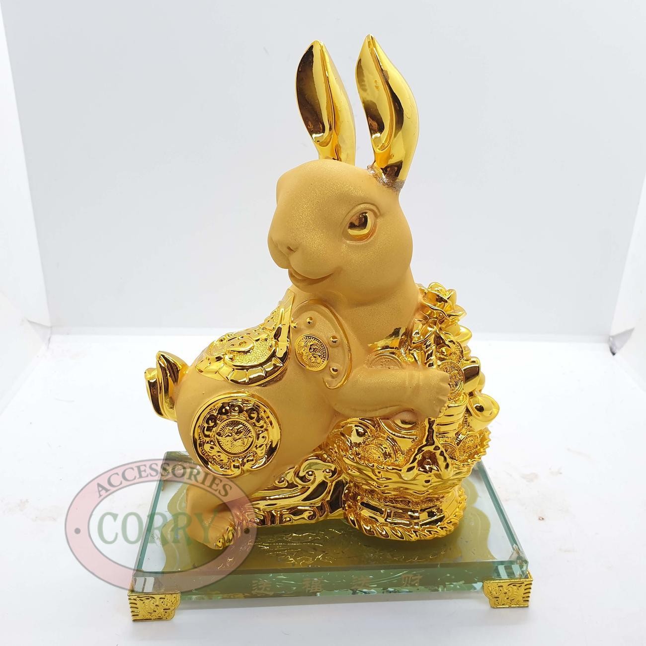 Patung Imlek Kelinci Lucu Rejeki Shio Emas Gold 20 Cm Kaca Resin Doff - Main view