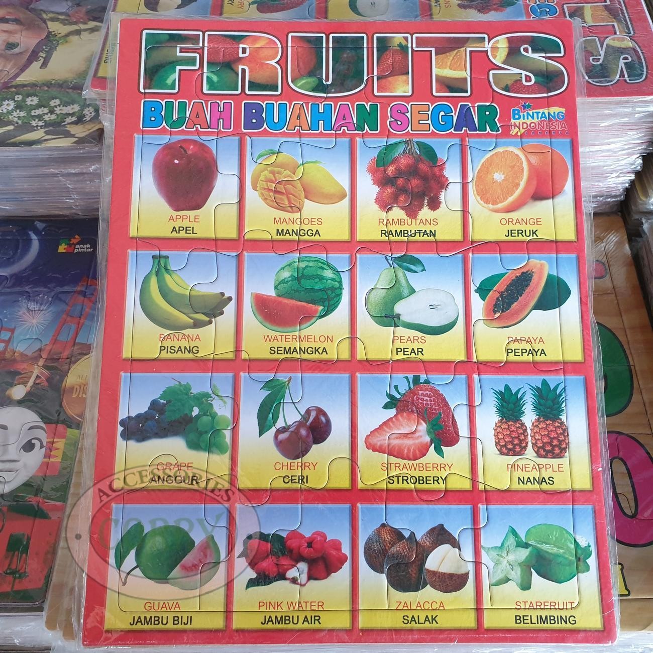 Mainan Anak Susun Puzzle Buah Buahan Segar Karton 20 X 30 Cm Edukasi Murah - Main view