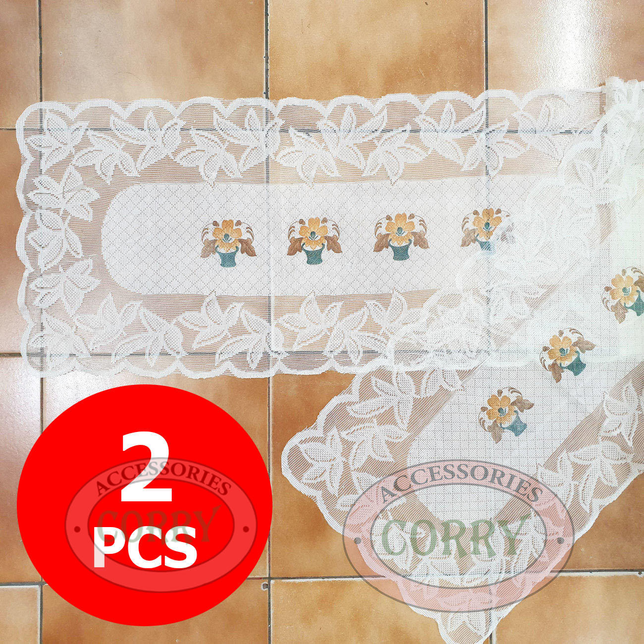 Taplak Meja Tengah Table Runner Lace Putih Bunga Panjang 90 Cm X 34 Cm Lebaran - Main view