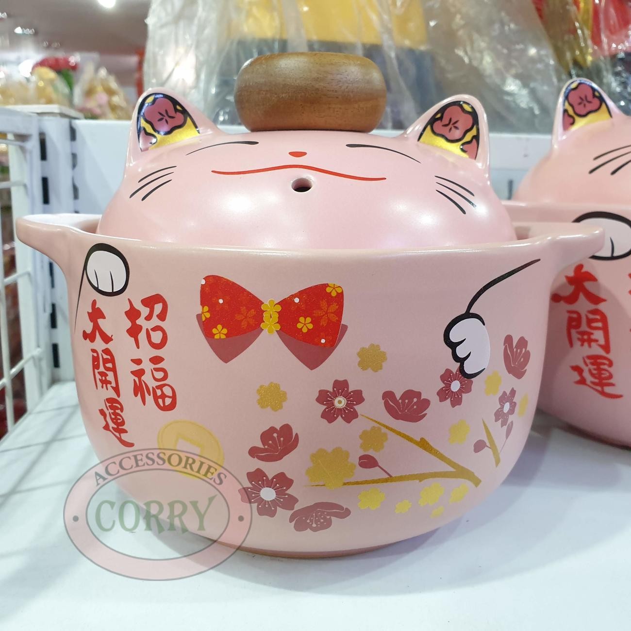 Panci Keramik Kuah Pink 21 X 16 Cm Kucing Lucu Imlek - Main view