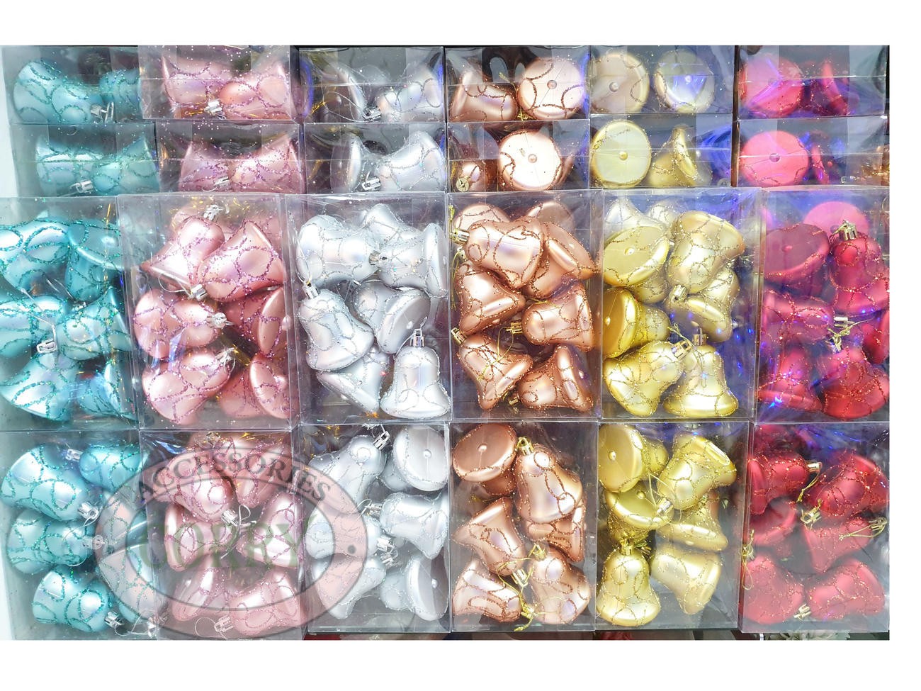 Hiasan Gantung Lonceng Pohon Natal 6 Cm Emas Biru Merah Rose Gold Doff Gliter - Main view