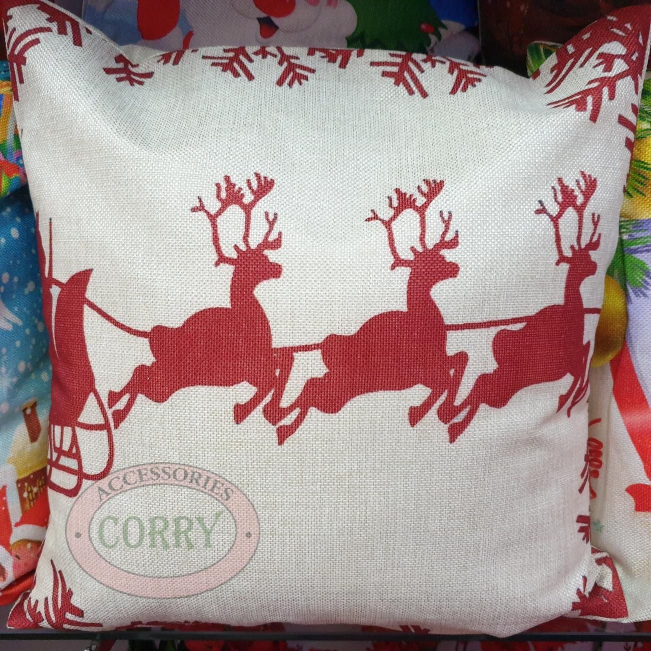 Sarung Bantal Sofa Natal 40 X 40 Cm Santa Kereta Rusa Deer Katun Tebal Christmas - Main view