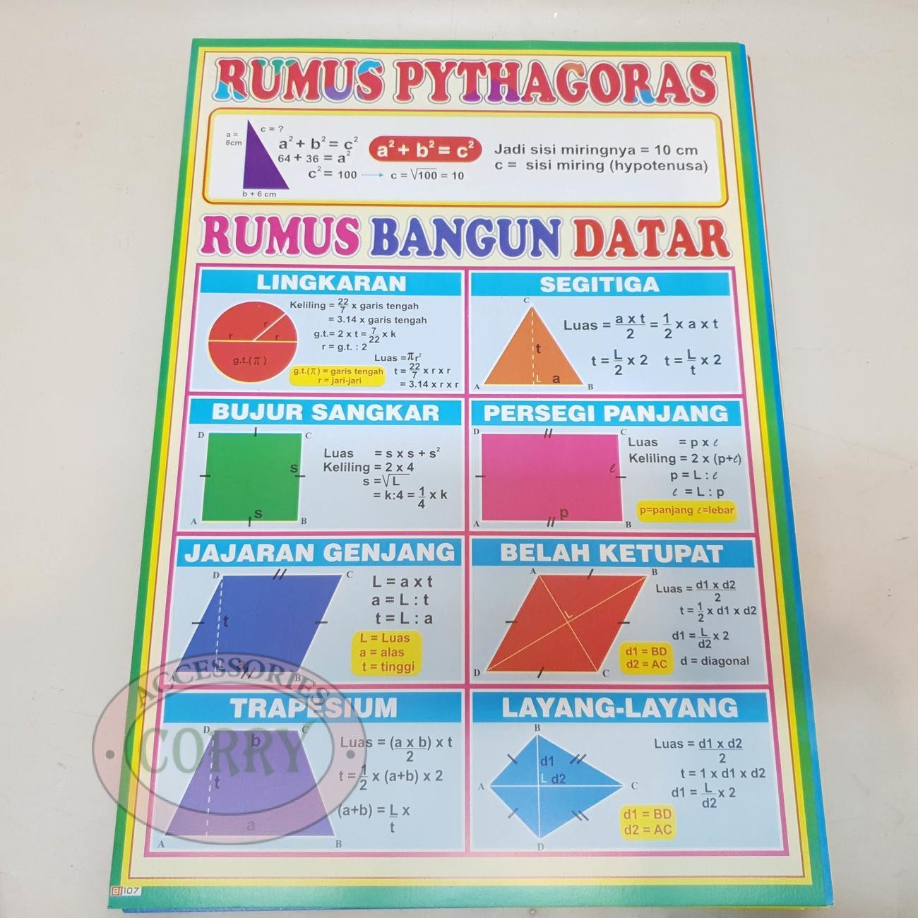 Karton Gambar Edukasi Anak Belajar Matematika Rumus Pythagoras 34 X 49 Cm Dinding Tembok Murah - Main view