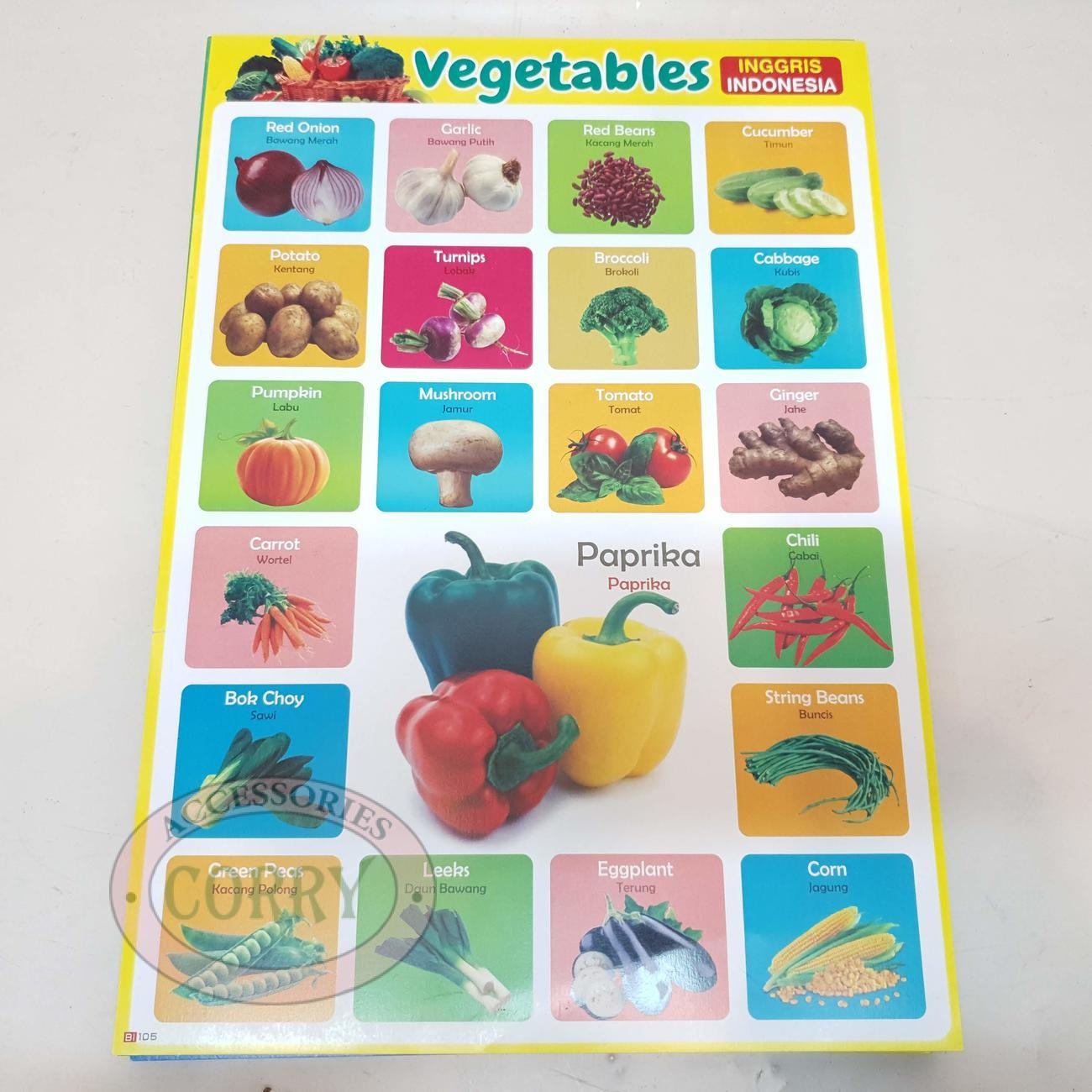 Karton Gambar Edukasi Anak Belajar Gambar Sayuran Inggris Indonesia 34 X 49 Cm Dinding Tembok Murah - Main view