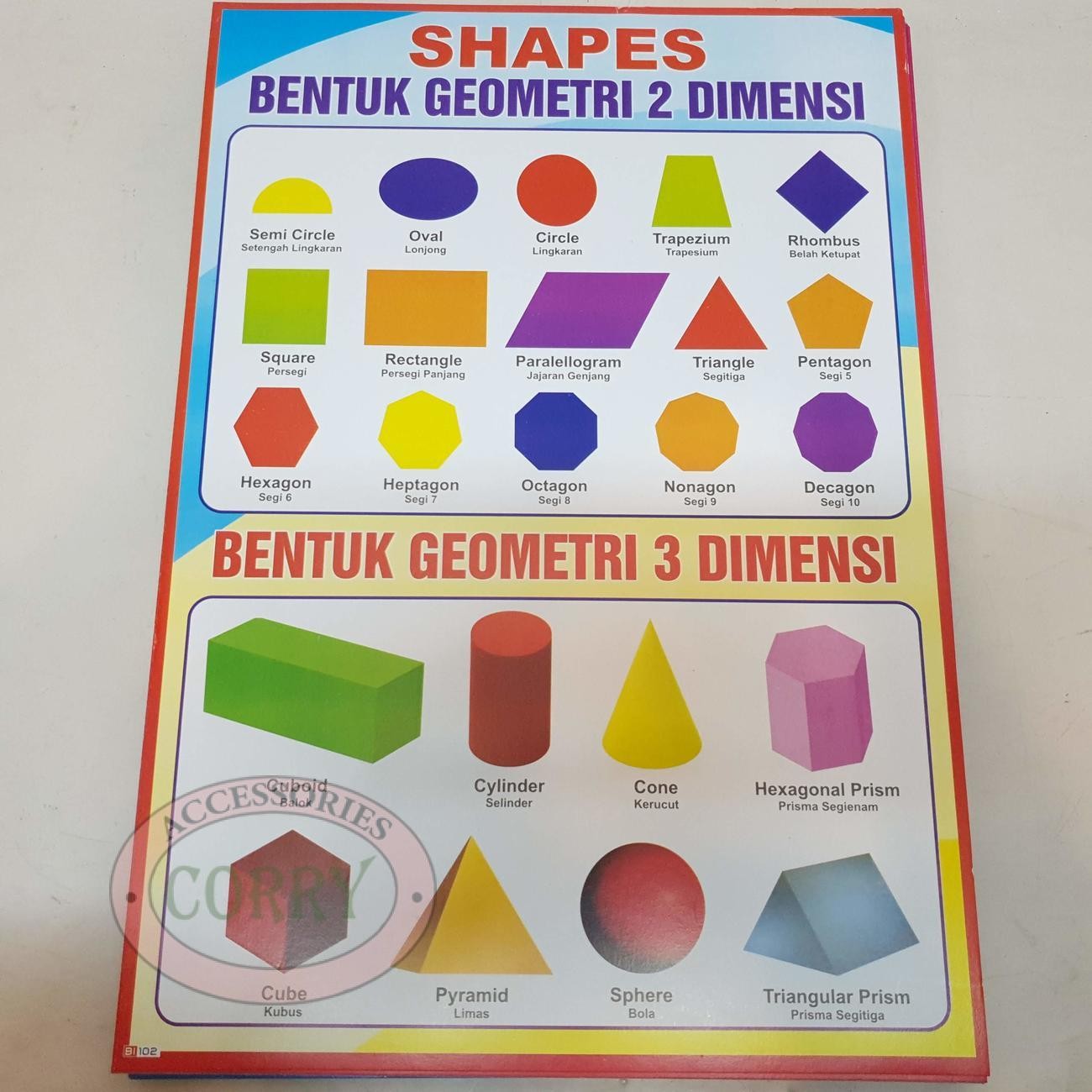 Karton Gambar Edukasi Anak Belajar Bentuk Geometri 2 3 Dimensi 34 X 49 Cm Dinding Tembok Murah - Main view