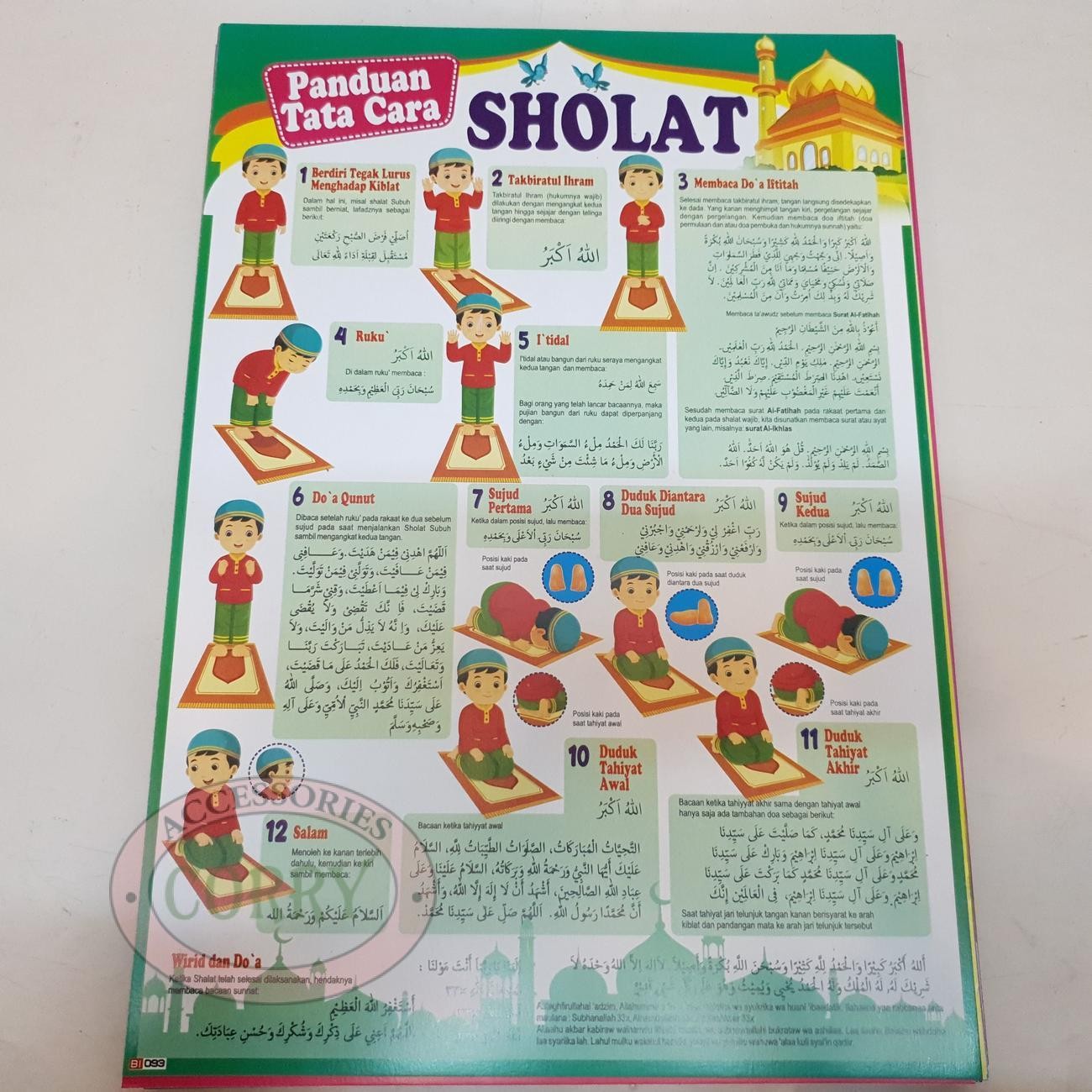 Karton Gambar Edukasi Anak Tata Cara Sholat Pria Hijau 34 X 49 Cm Dinding Tembok Murah - Main view