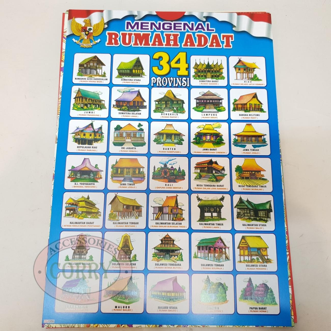 Karton Gambar Edukasi Anak Gambar Rumah Adat 34 X 49 Cm Dinding Tembok Murah - Main view