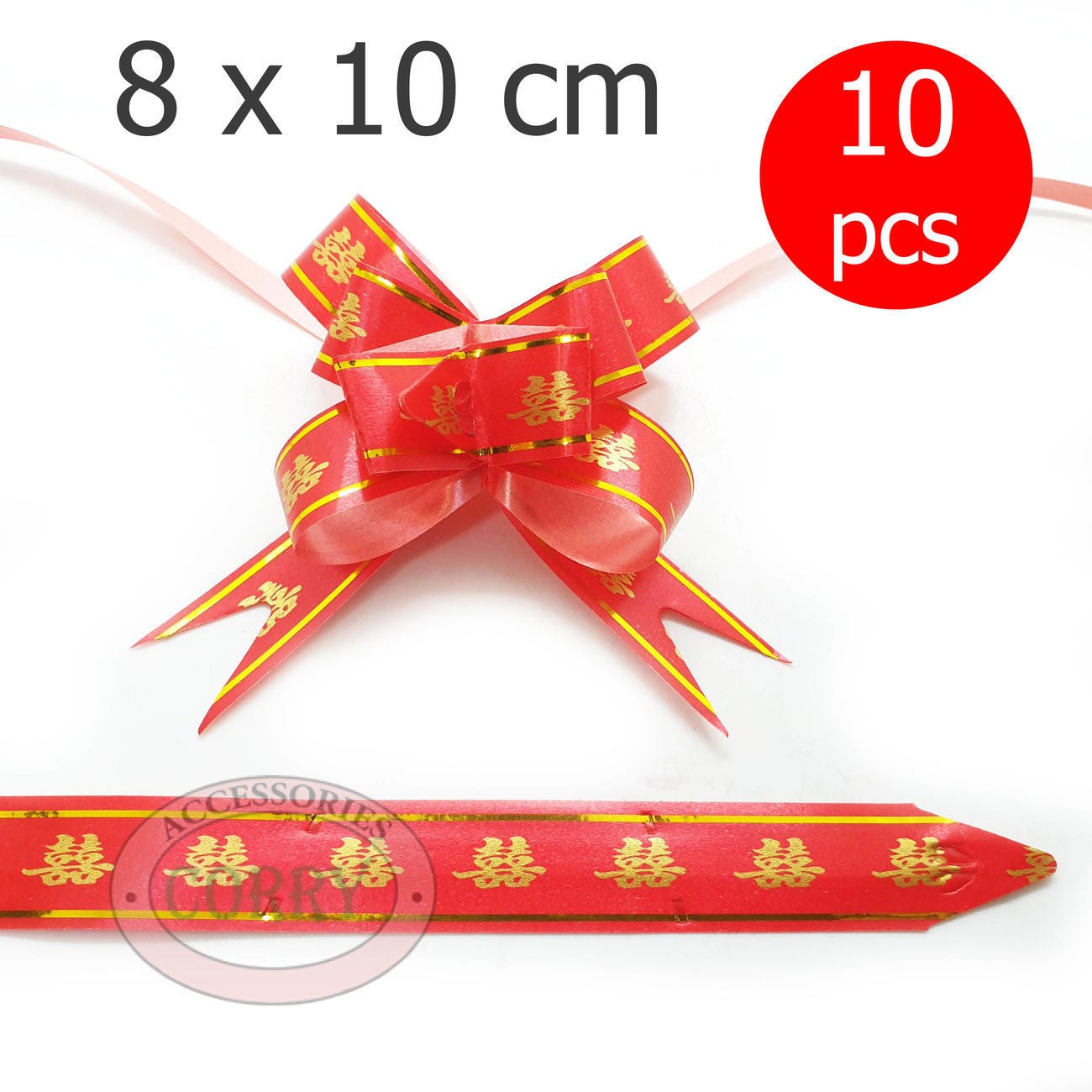 Pita Tarik Sangjit Lamaran 8 X 10 Cm Shuang Xi Wedding Merah Emas 10 Pcs Serut Pull - Main view