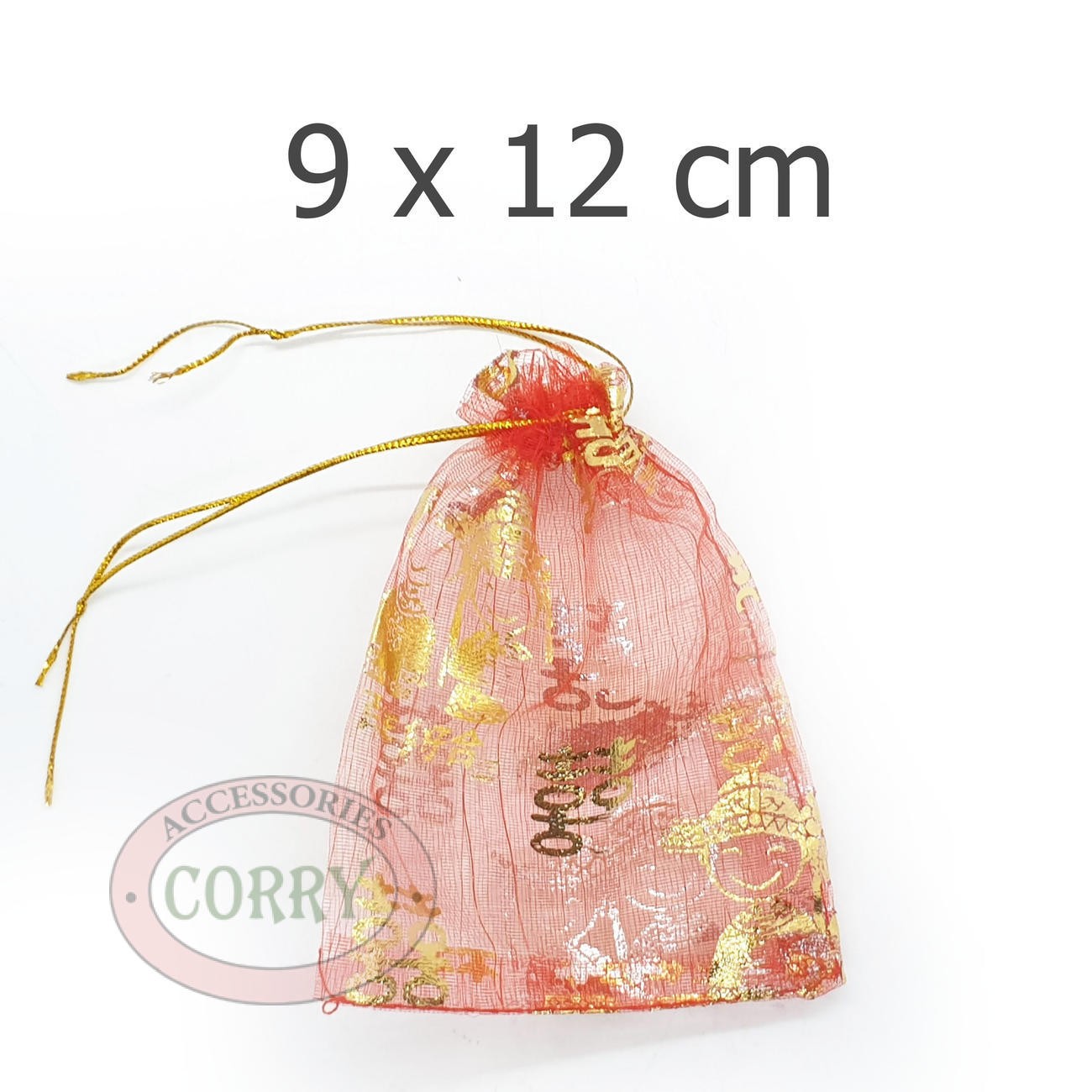 Kantong Tas Permen Shuang Xi Merah Emas Gold 12 Cm Sangjit Wedding Souvenir - Main view