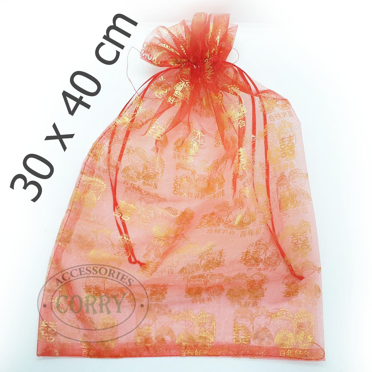 Kantong Tas Permen Shuang Xi Merah Emas Gold 40 Cm Sangjit Wedding Souvenir - Main view