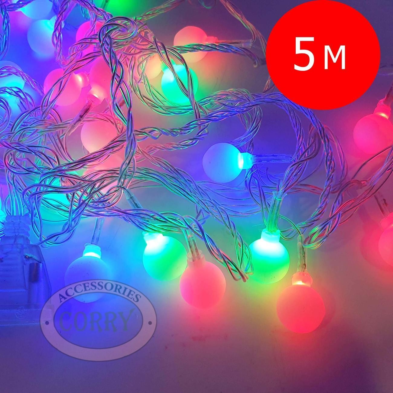 Lampu Pohon Natal 5 Meter Kedap Kedip Bola Doff Merah Kuning Biru Hijau - Main view