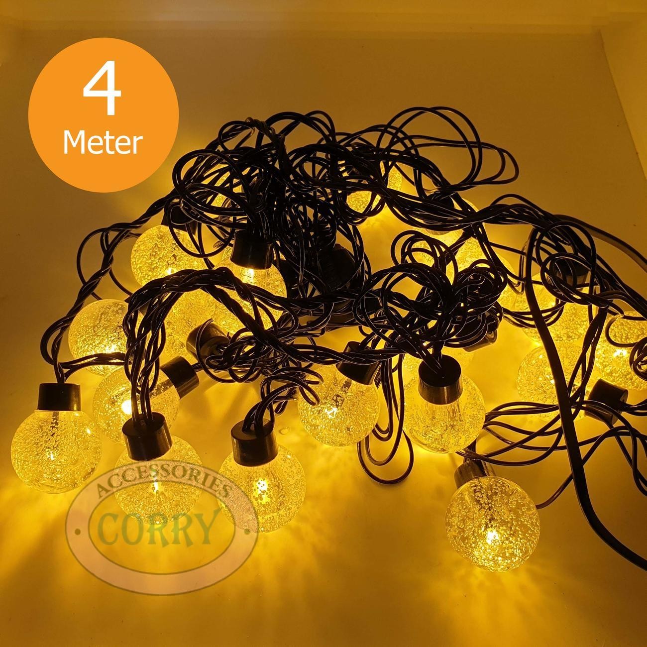 Lampu Pohon Natal Kuning Warm White 4 Meter Kristal Kedap Kedip Kabel Hitam - Main view