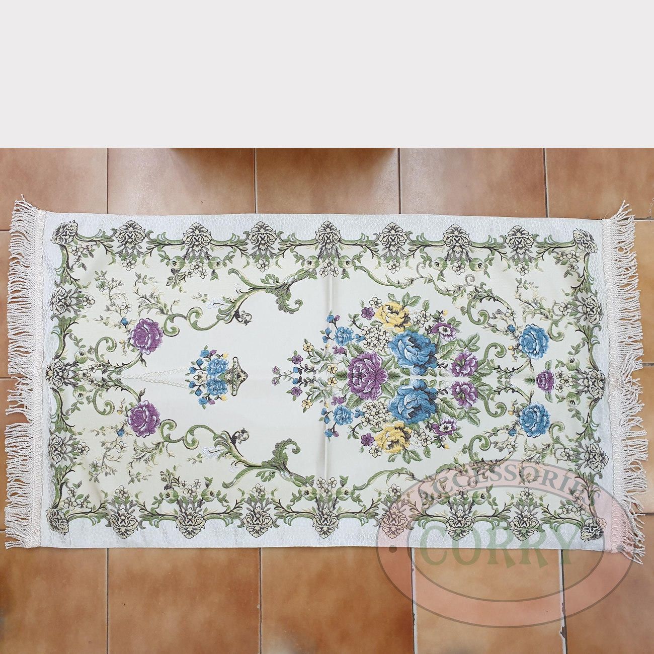 Sajadah Bunga Import Biru Merah Krem 120 X 67 Cm Tebal Silk Satin Bordir Dewasa Model Turki - Main view
