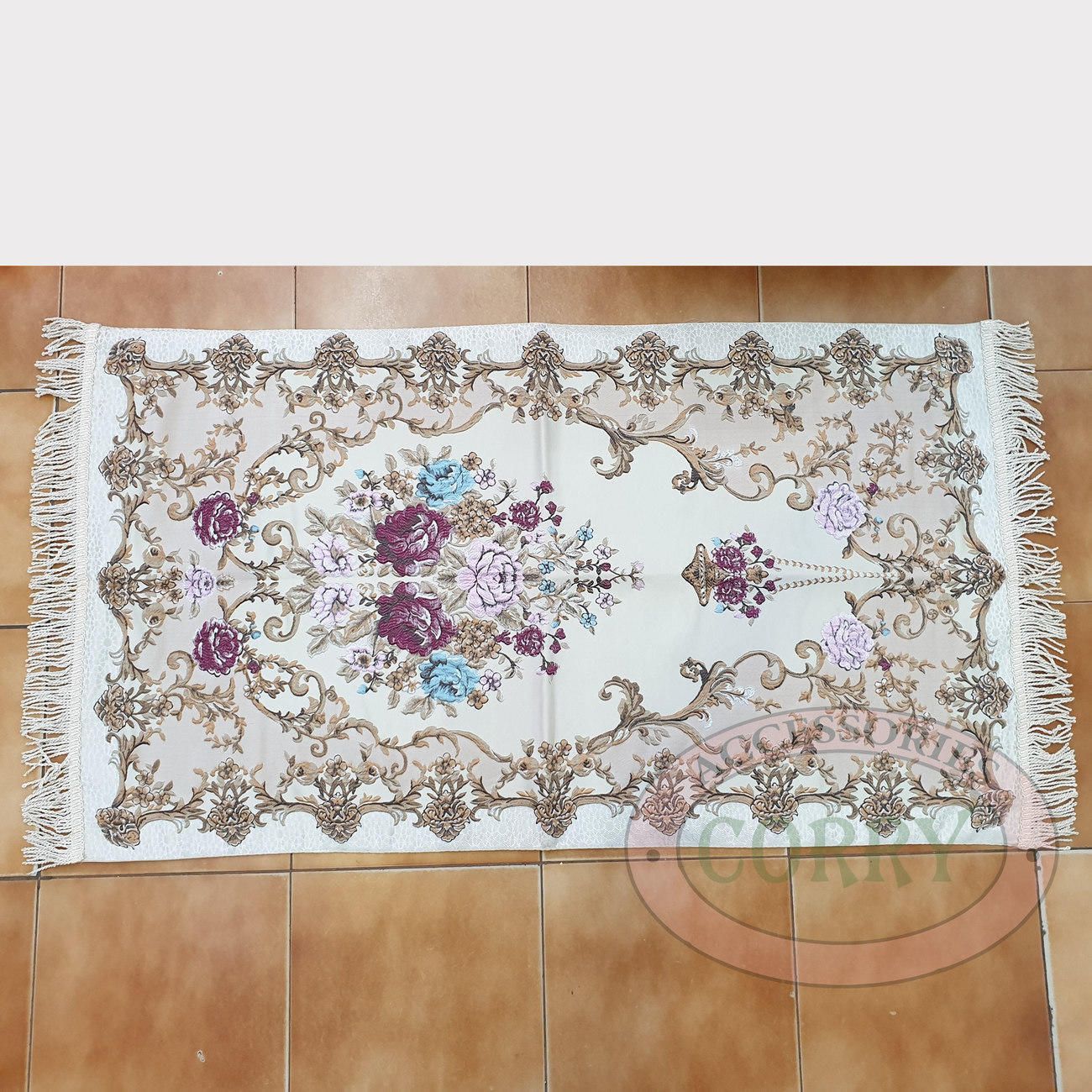 Sajadah Bunga Import Biru Merah Krem 120 X 67 Cm Tebal Silk Satin Bordir Dewasa Model Turki - Main view