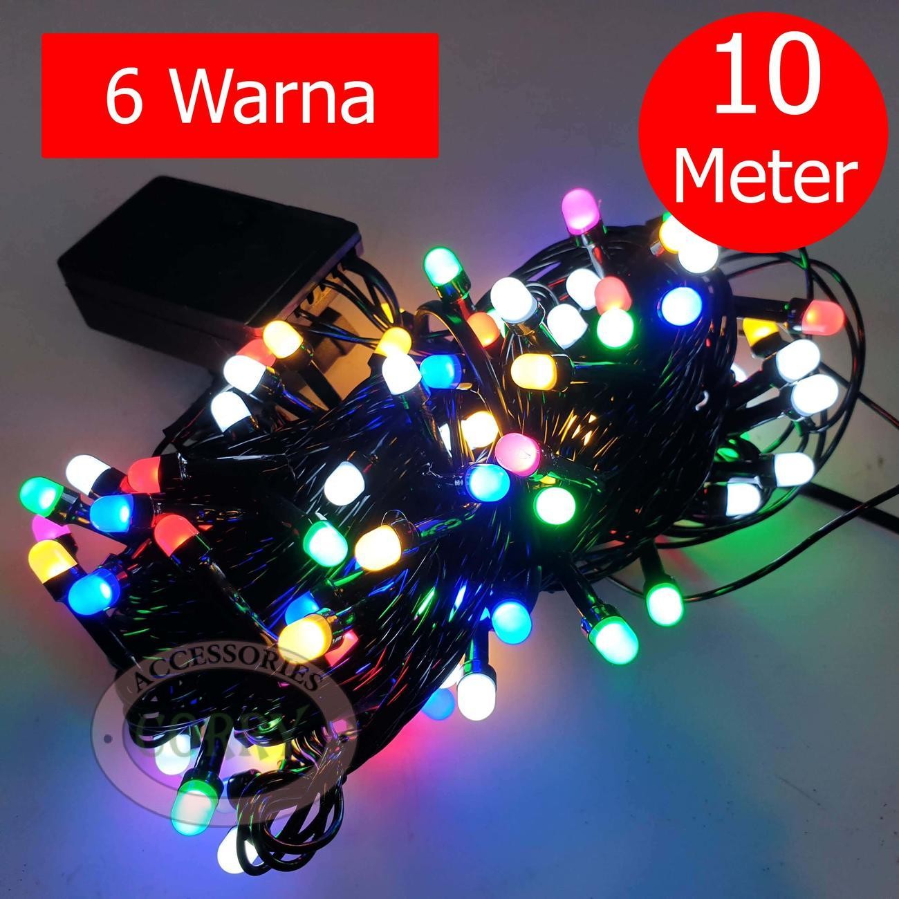 Lampu Pohon Natal Warna Warni Rainbow 10 Meter Kelap Kelip Kabel Tebal Hitam Hijau Merah Biru Kuning Putih - Main view