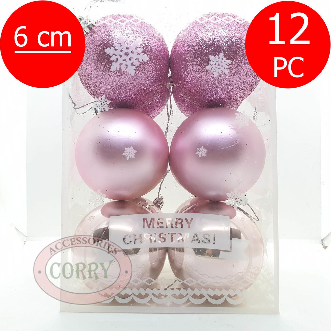 Bola Gantung Pohon Natal 6 Cm Isi 12 Pc Biru Merah Silver Gold Ungu Glitter Motif Timbul - Main view