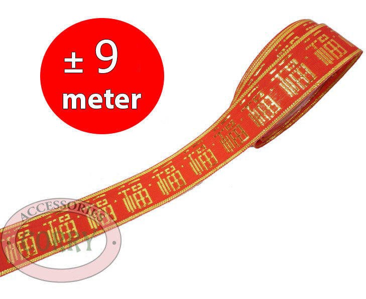 Pita Hias Fu Imlek Merah Gold 2 Cm 9 Meter Rol - Main view