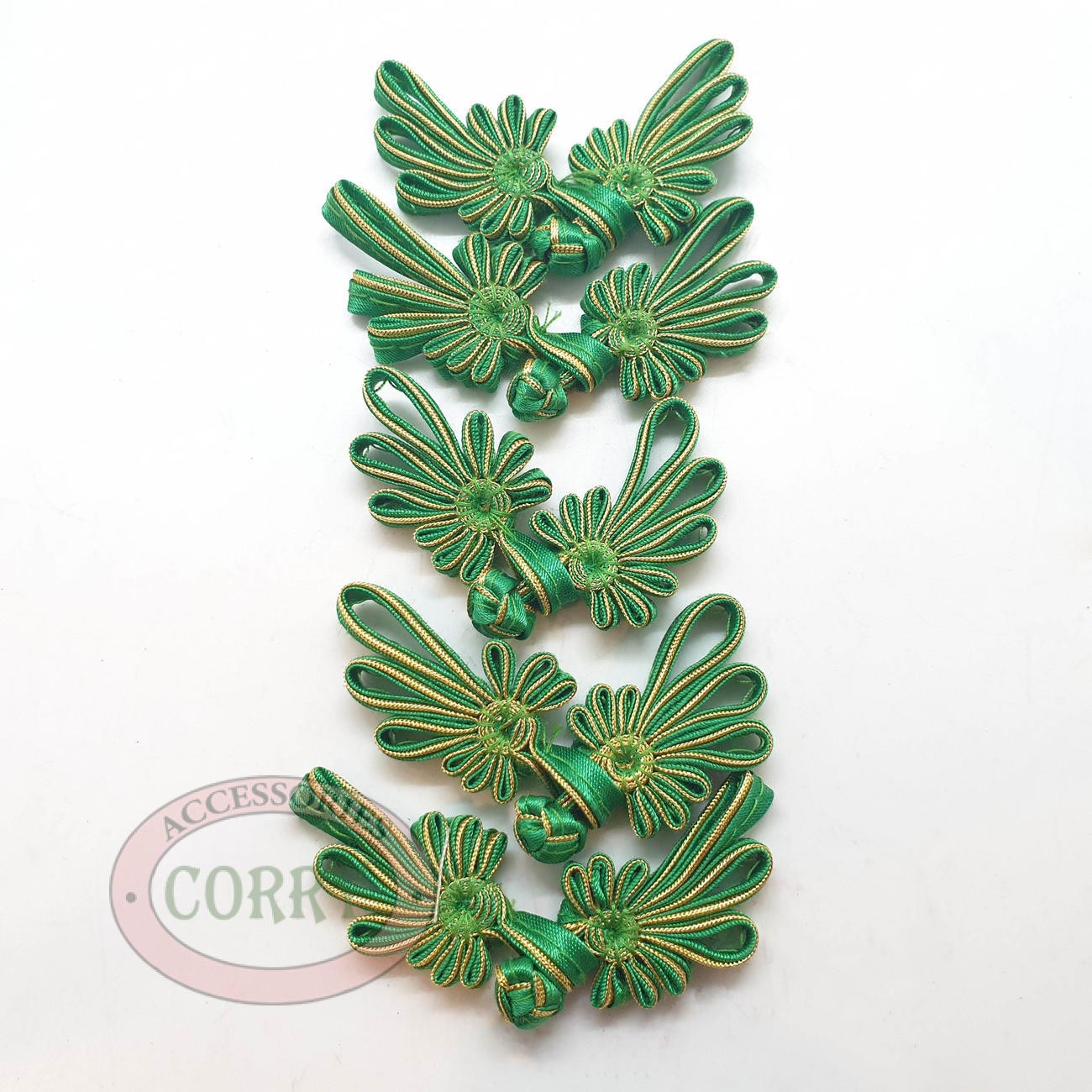 Kancing Cheongsam Imlek Hijau Emas Gold Perempuan Kain Bunga 5 Pasang - Main view