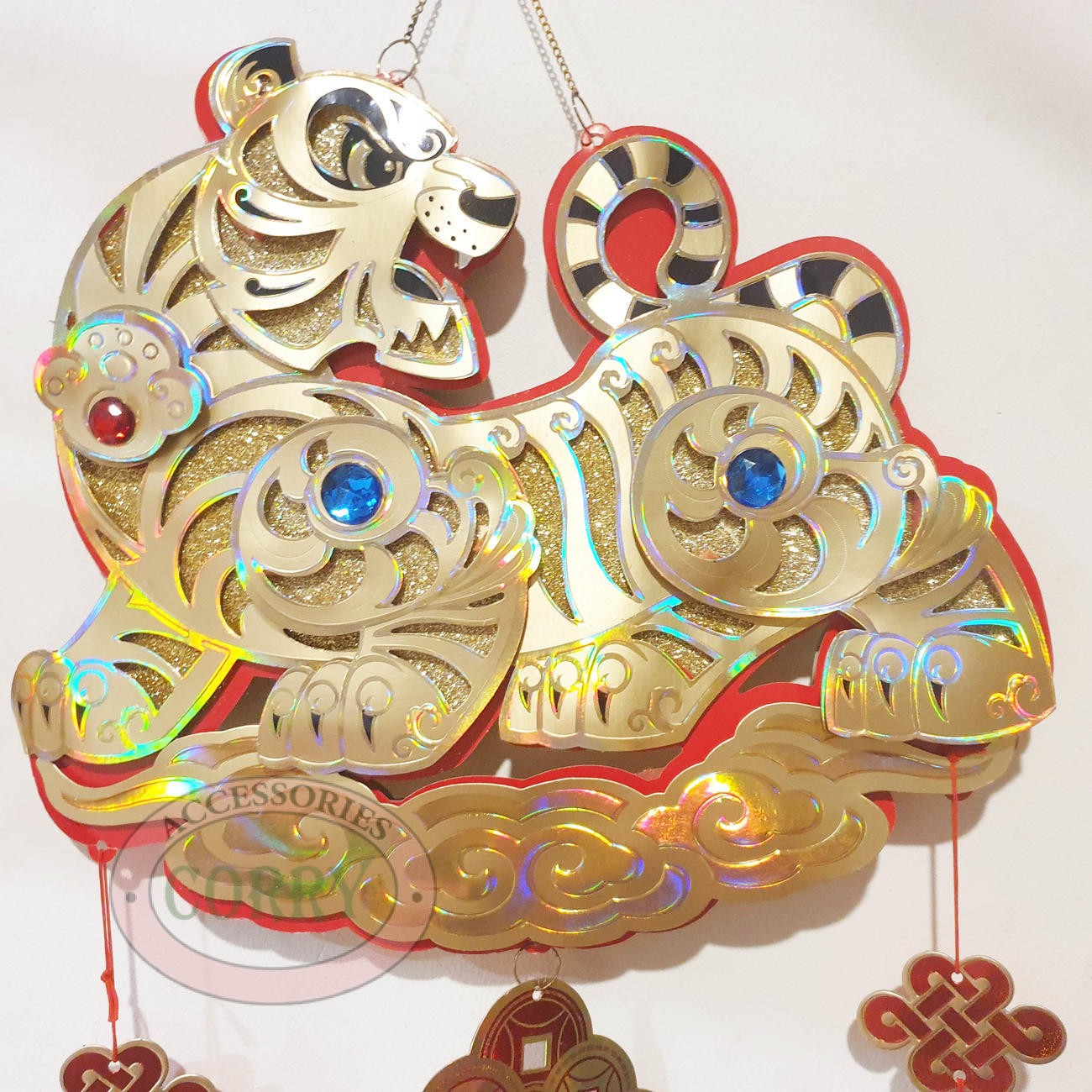 Gantungan Tembok Imlek Macan Sincia Emas Timbul 40 Cm 60 Cm Glitter - Main view
