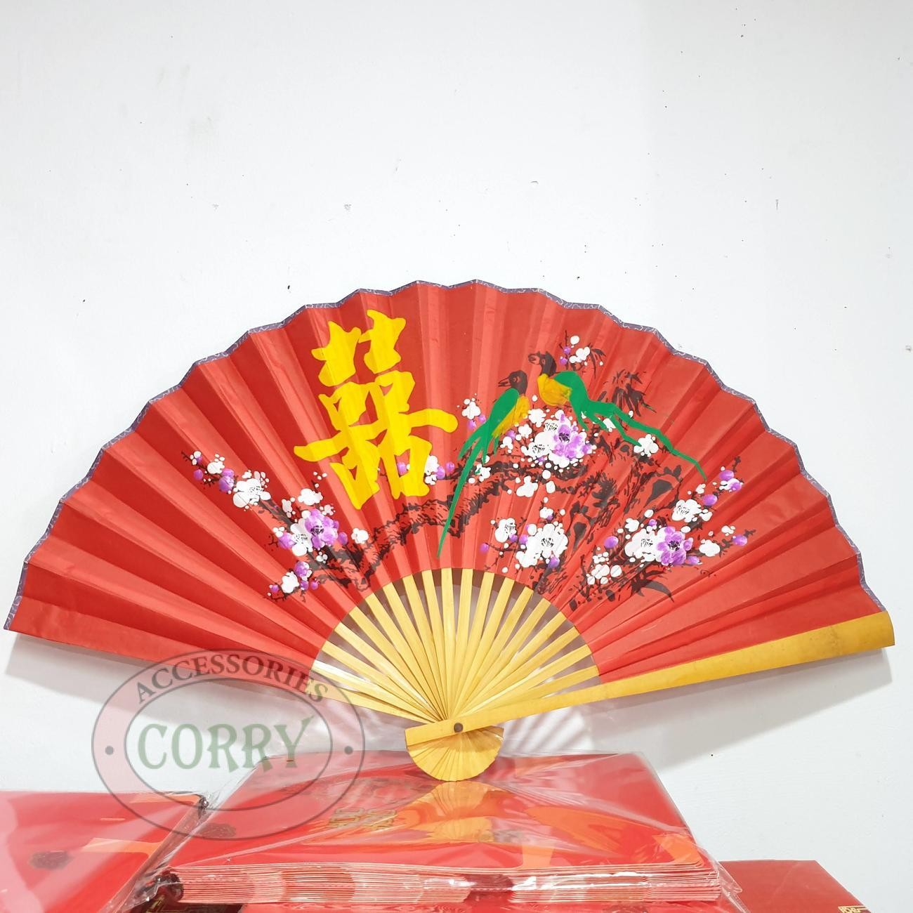 Kipas Besar Merah Bunga Shuang Xi Sangjit Perkawinan 50 Cm Sakura Dekorasi Gantung Tembok - Main view