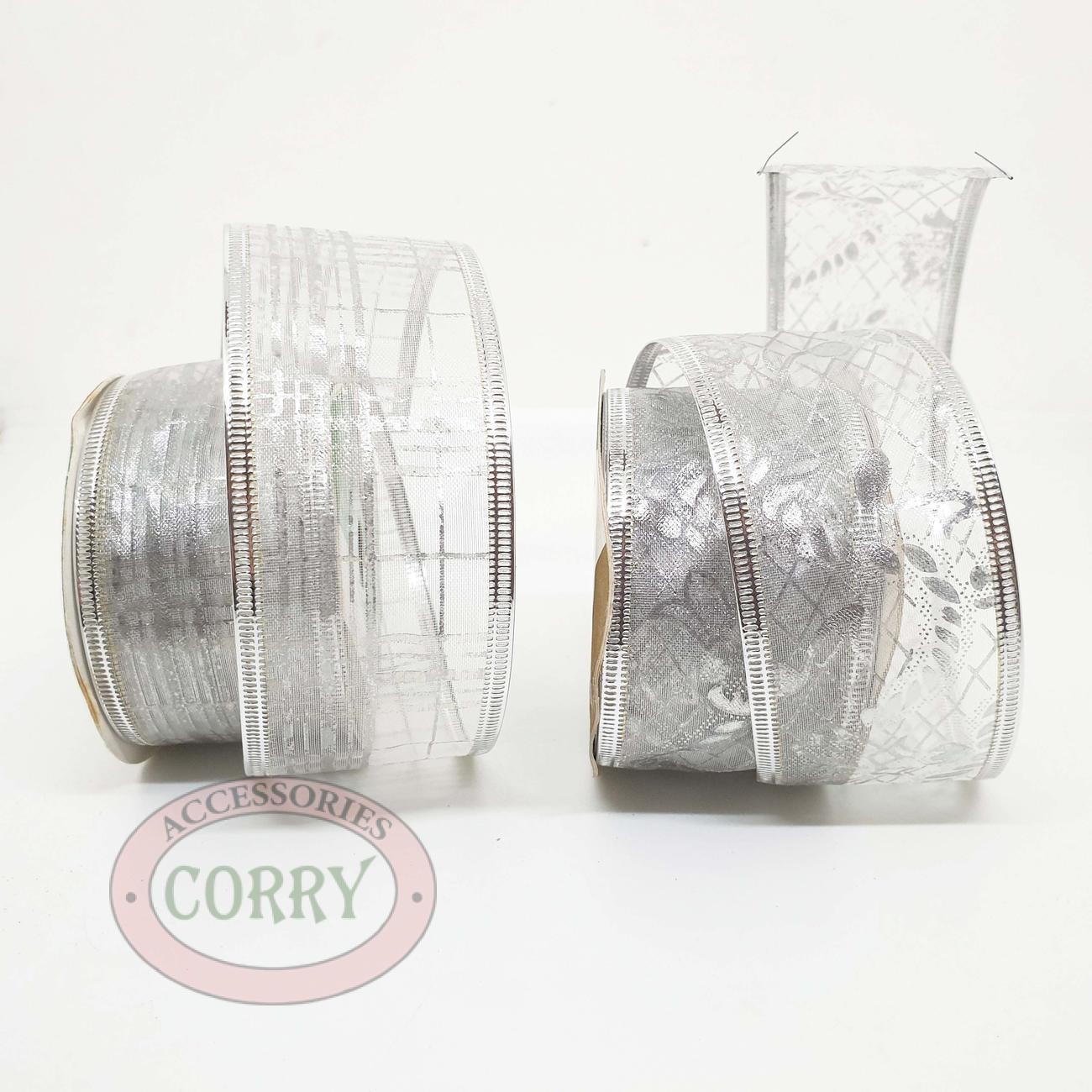 Pita Hampers 4 Cm Putih Silver Perak Lebaran Natal Parcel Transparan Dekorasi - Main view