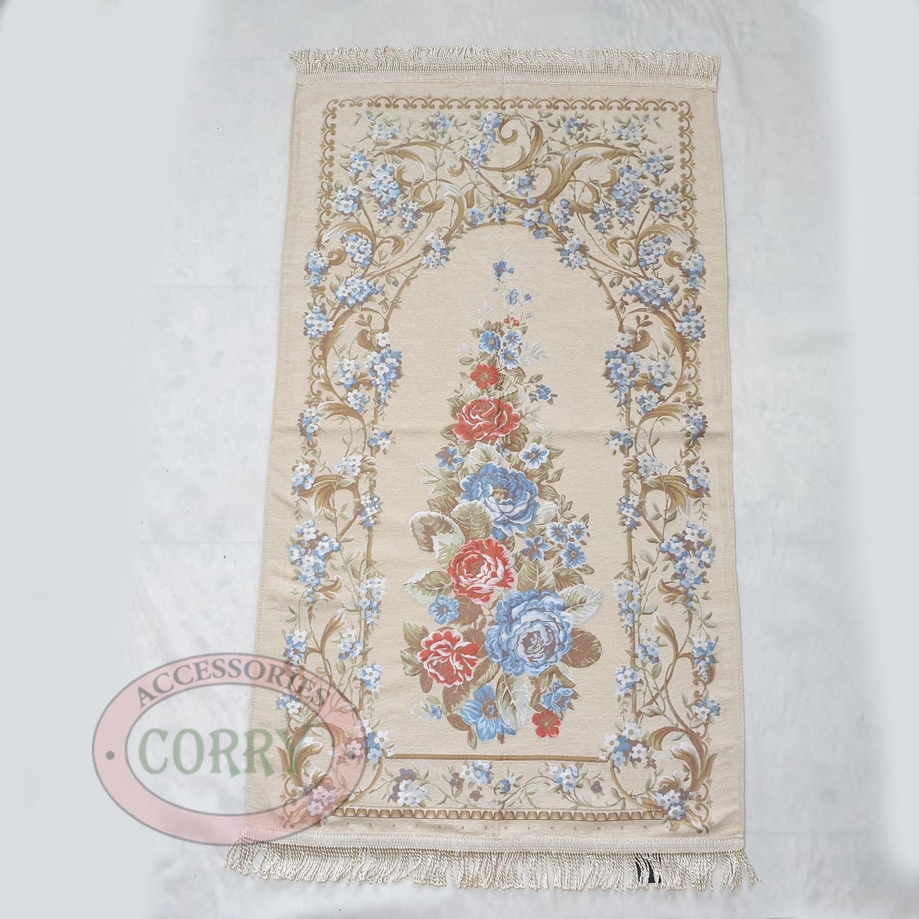 Sajadah Turki Bunga Krem 120 X 70 Cm Tebal Premium Import Turky Silk Satin Bordir Dewasa - Main view