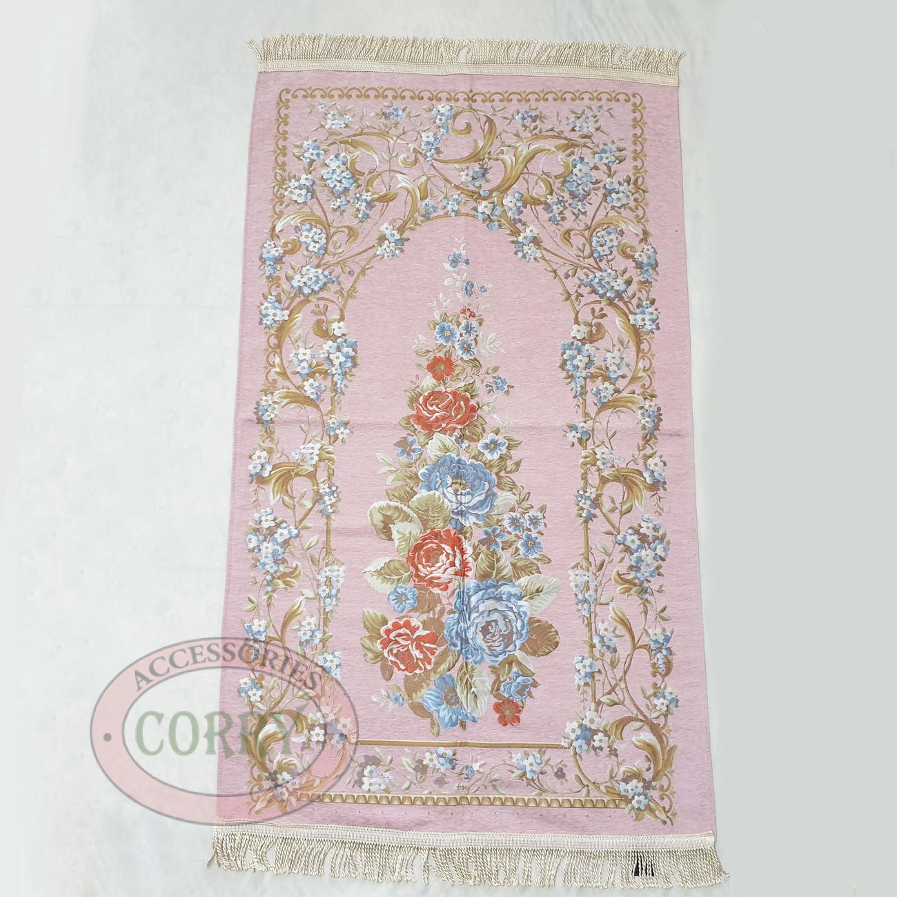 Sajadah Turki Bunga Pink 120 X 70 Cm Tebal Premium Import Turky Silk Satin Bordir Dewasa - Main view