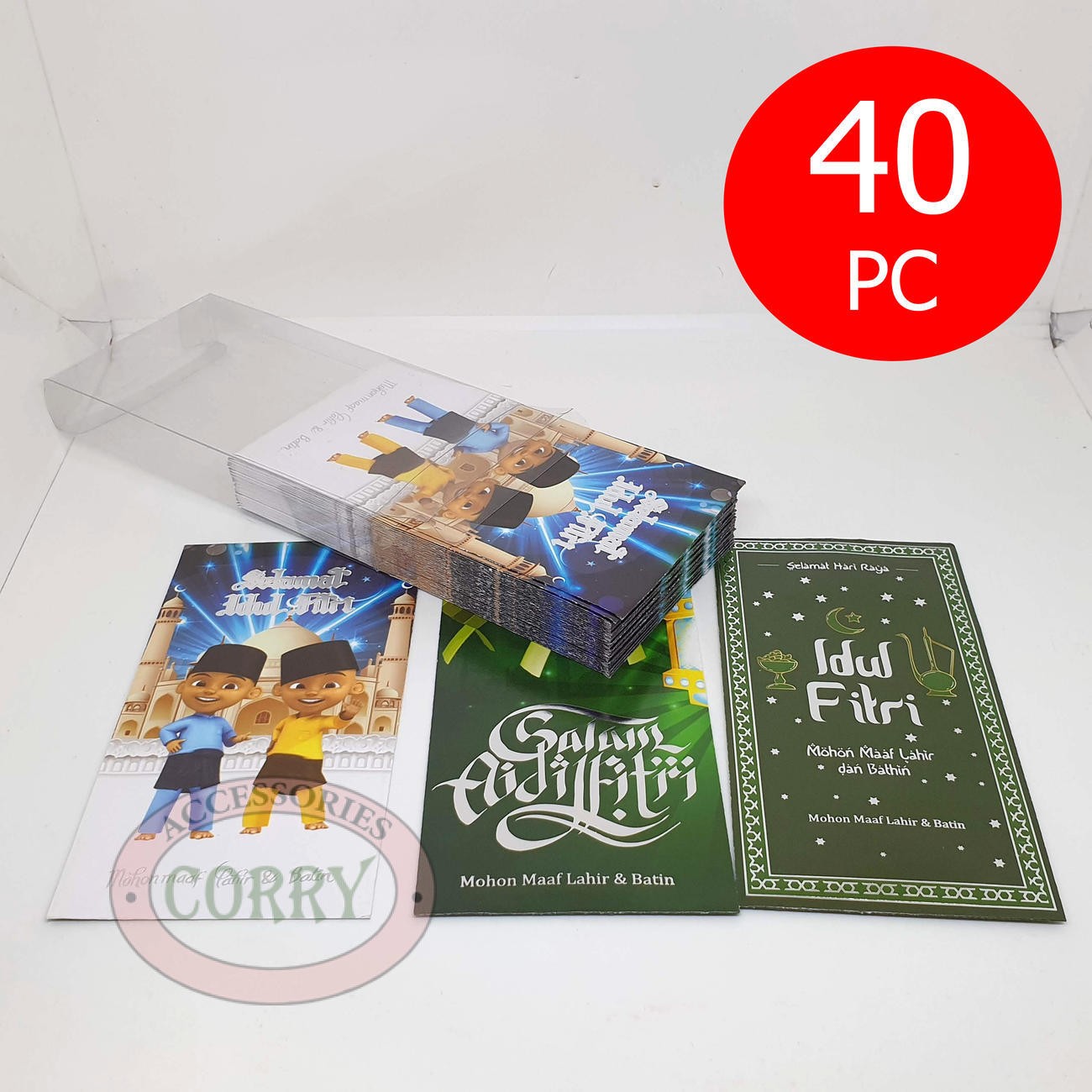 Angpao Idul Fitri Lebaran Isi 40 Mewah 17 Cm Amplop Uang Putih Hijau Embos Mengkilap - Main view