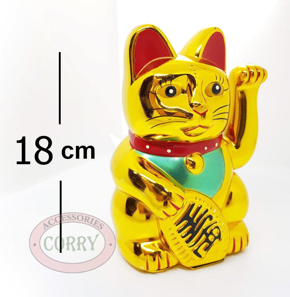 Patung Kucing Lucky Cat Maneki Neko 18 Cm Emas Gold Lucu Tangan Gerak - Main view