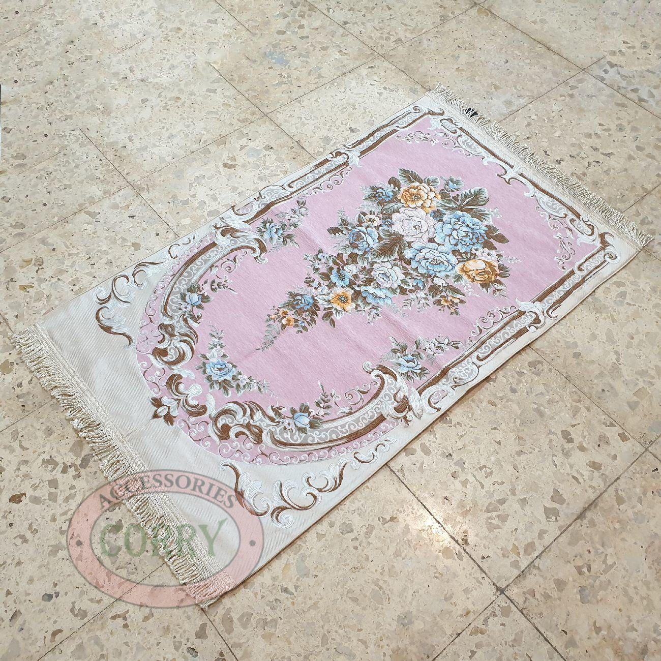 Sajadah Turki Bunga Pink Krem 120 X 70 Cm Tebal Lapis Bordir Rug Pray Turky - Main view