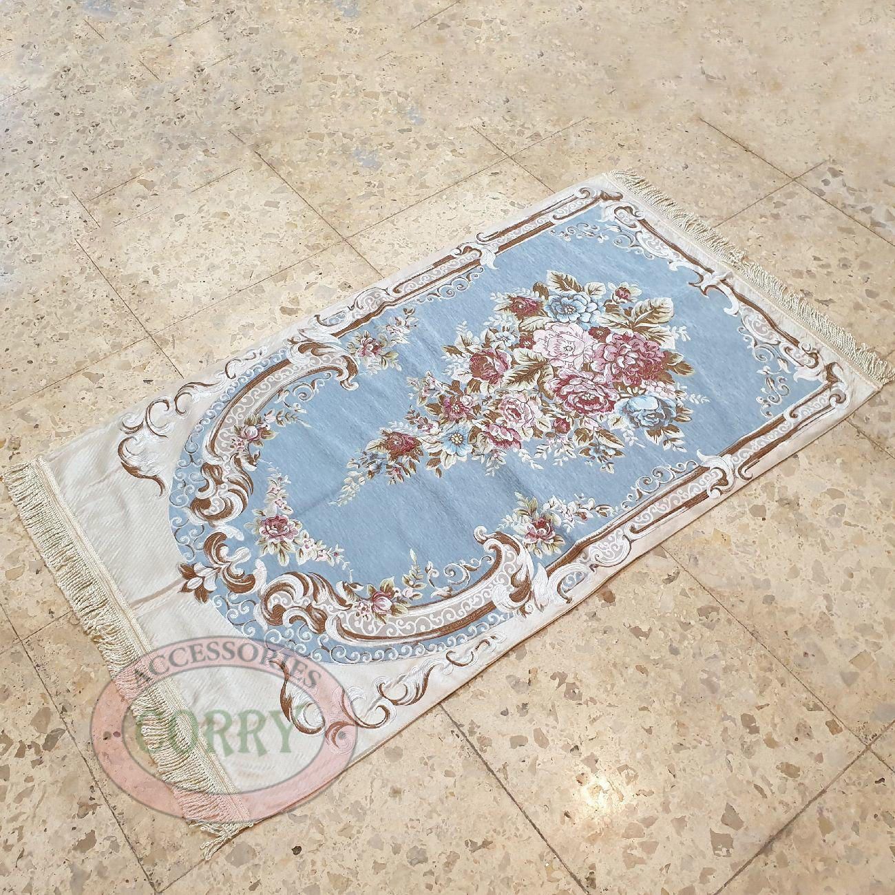 Sajadah Turki Bunga Biru Muda Krem 120 X 70 Cm Tebal Lapis Bordir Rug Pray Turky - Main view
