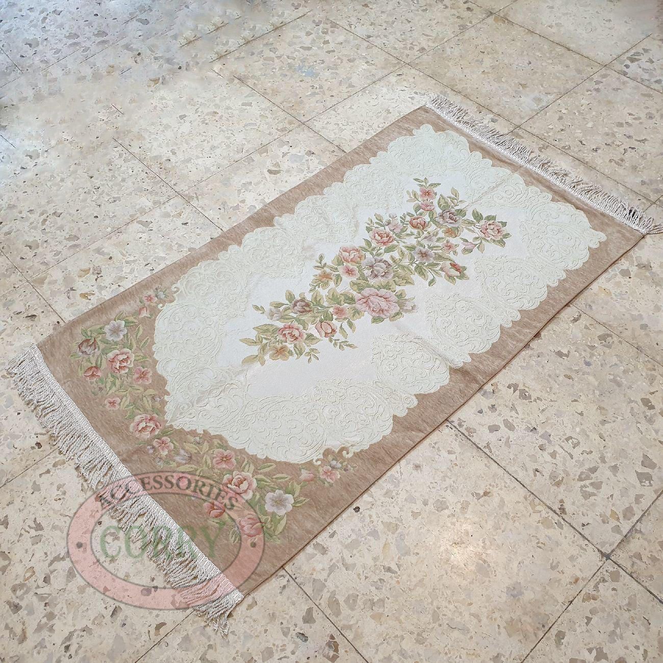 Sajadah Turki Bunga Coklat Krem 120 X 70 Cm Tebal Lapis Bordir Premium Turky - Main view