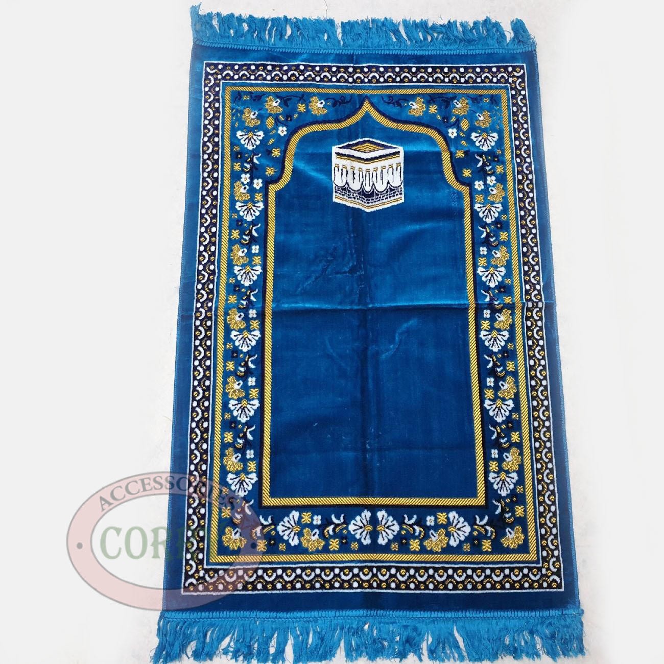 Sajadah Bludru Turki Biru Tosca Gerbang Kabah Putih 120 X 70 Cm Sholat - Main view
