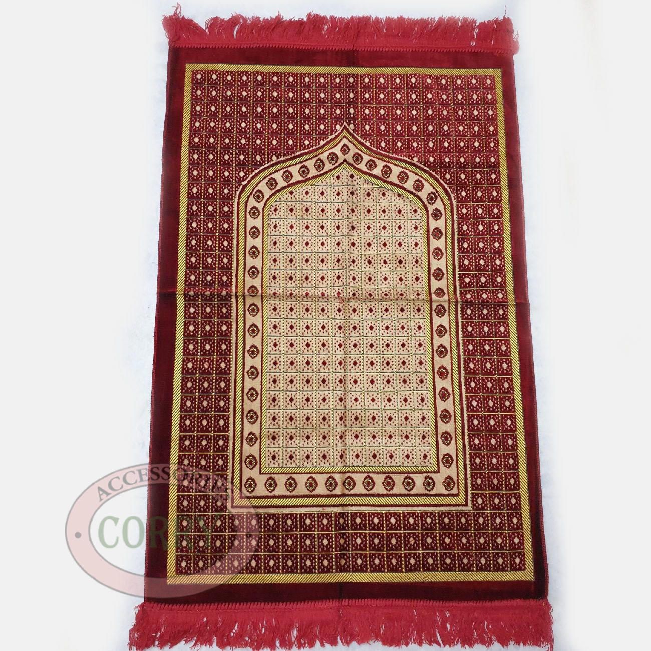 Sajadah Bludru Turki Merah Gerbang Krem 120 X 70 Cm Sholat - Main view