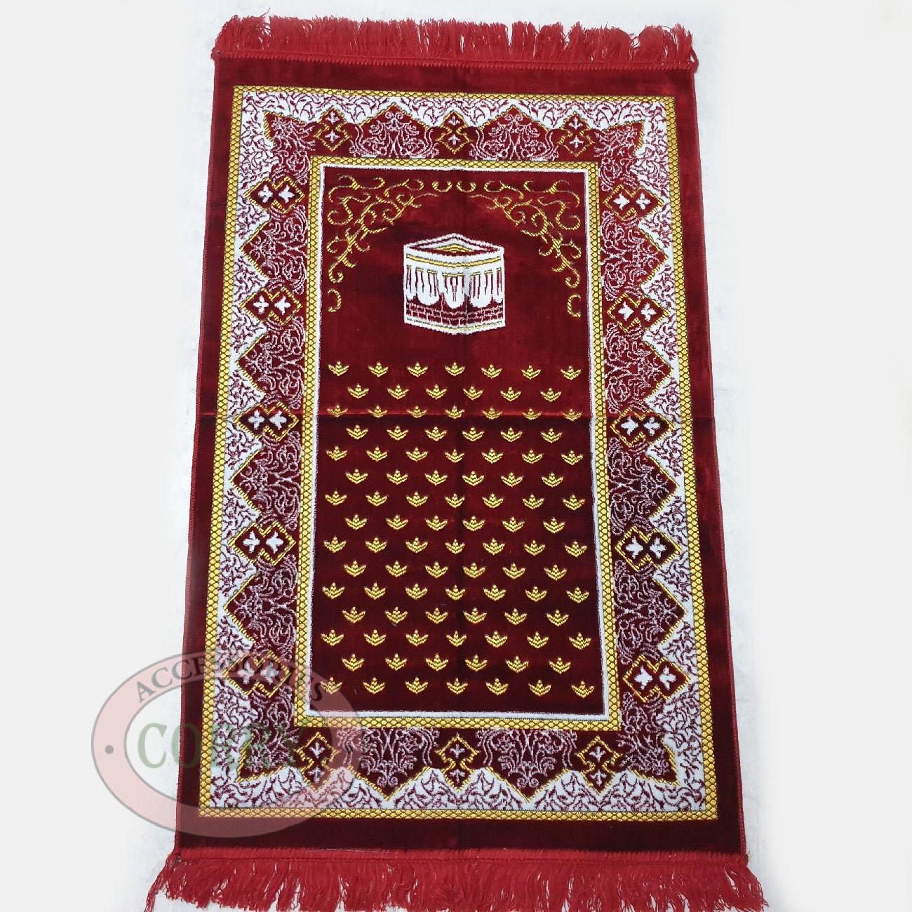Sajadah Bludru Turki Merah Kabah Putih 120 X 70 Cm Sholat - Main view