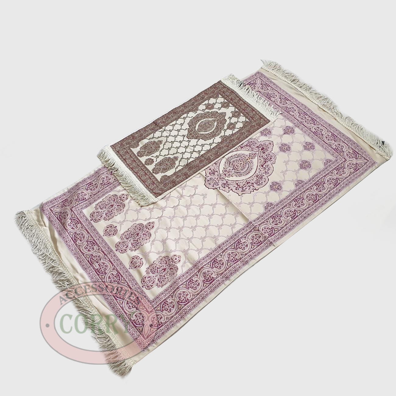 Sajadah Turki Premium Set 2 Pc Bunga Pink Merah Batik 120 X 70 Cm Tebal Lapis Bordir Rug Pray Turky - Main view