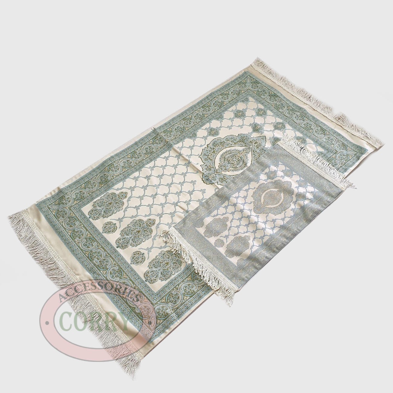 Sajadah Turki Premium Set 2 Pc Bunga Biru Hijau Batik 120 X 70 Cm Tebal Lapis Bordir Rug Pray Turky - Main view